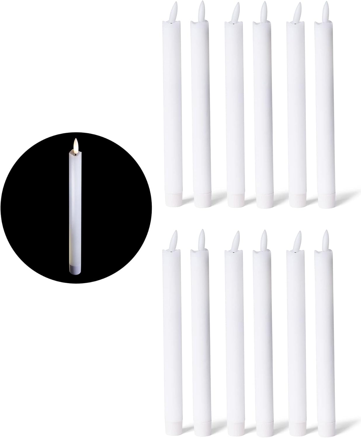 LED Stabkerze mit Timerfunktion 12er Set - Wei&szlig;e Stabkerze LED bewegliche Flamme Timer - 22cm H&ouml;he f&uuml;r 2 ,2cm Durchmesser / 1x AA Batterie notwendig - true glow LED Kerzen Stabkerze 
