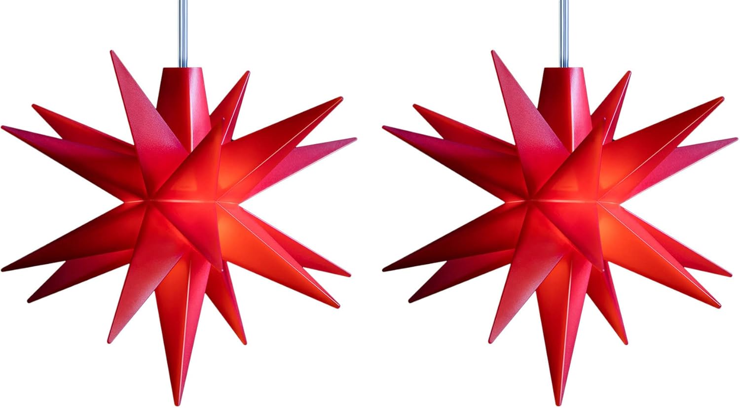 2er SET Weihnachtssterne LED Dekostern Klein 12cm ROT mit FERNBEDIENUNG und Batteriefach f&uuml;r 3 AA Batterien 6h Timer INNENRAUMDEKO 3D Stern 18 Zackig Leuchtstern LED Lichterkette Kinderzimmer 