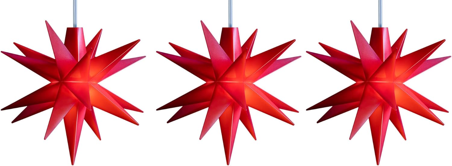 3X Weihnachtssterne LED Dekostern Klein 12cm ROT mit Fernbedienung und Batteriefach f&uuml;r 3 AA Batterien 6h Timer INNENRAUMDEKO 3D Stern 18 Zackig Leuchtstern LED Lweihnachtsbeleuchtung 