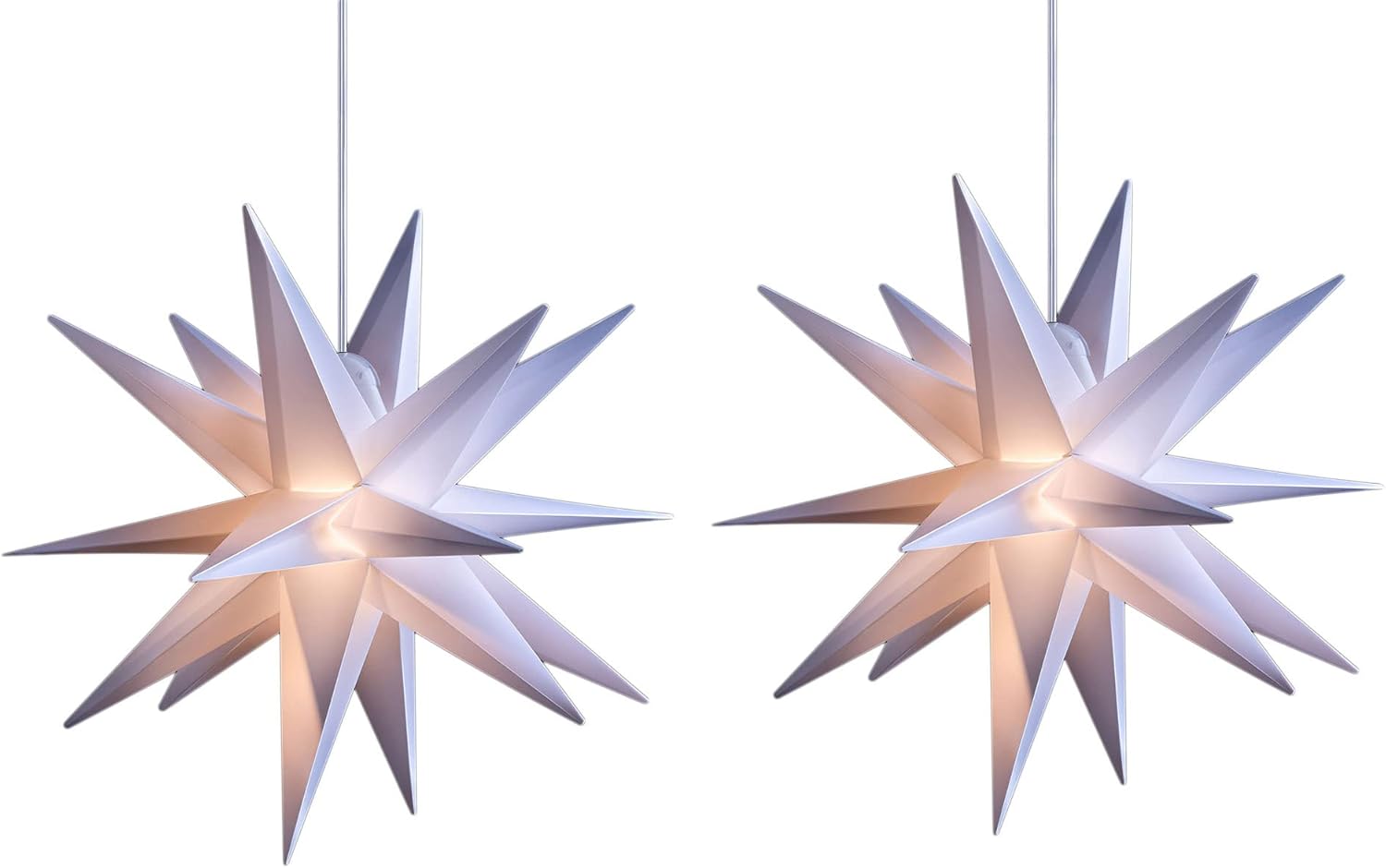 2er Sparset Weihnachtssterne LED Dekosterne 25cm Weiss f&uuml;r AUSSEN Kabel mit Trafo 3D Stern 18 Zackig Leuchtstern Weihnachtslicht Winterbeleuchtung 3D Stern Weihnachtslicht 