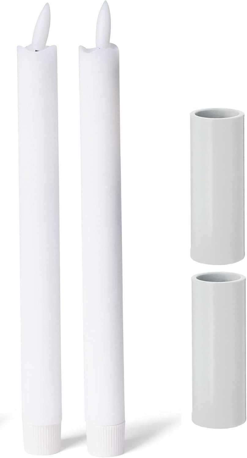 2er-Set Kerzenst&auml;nder magnetisch Weiss 2 ,8x5cm mit Premium LED-Stabkerzen Tafelkerzen Echtwachskerzen flammenlos batteriebetrieben scandic chic Weihnachten Adventskranzkerzenhalter 