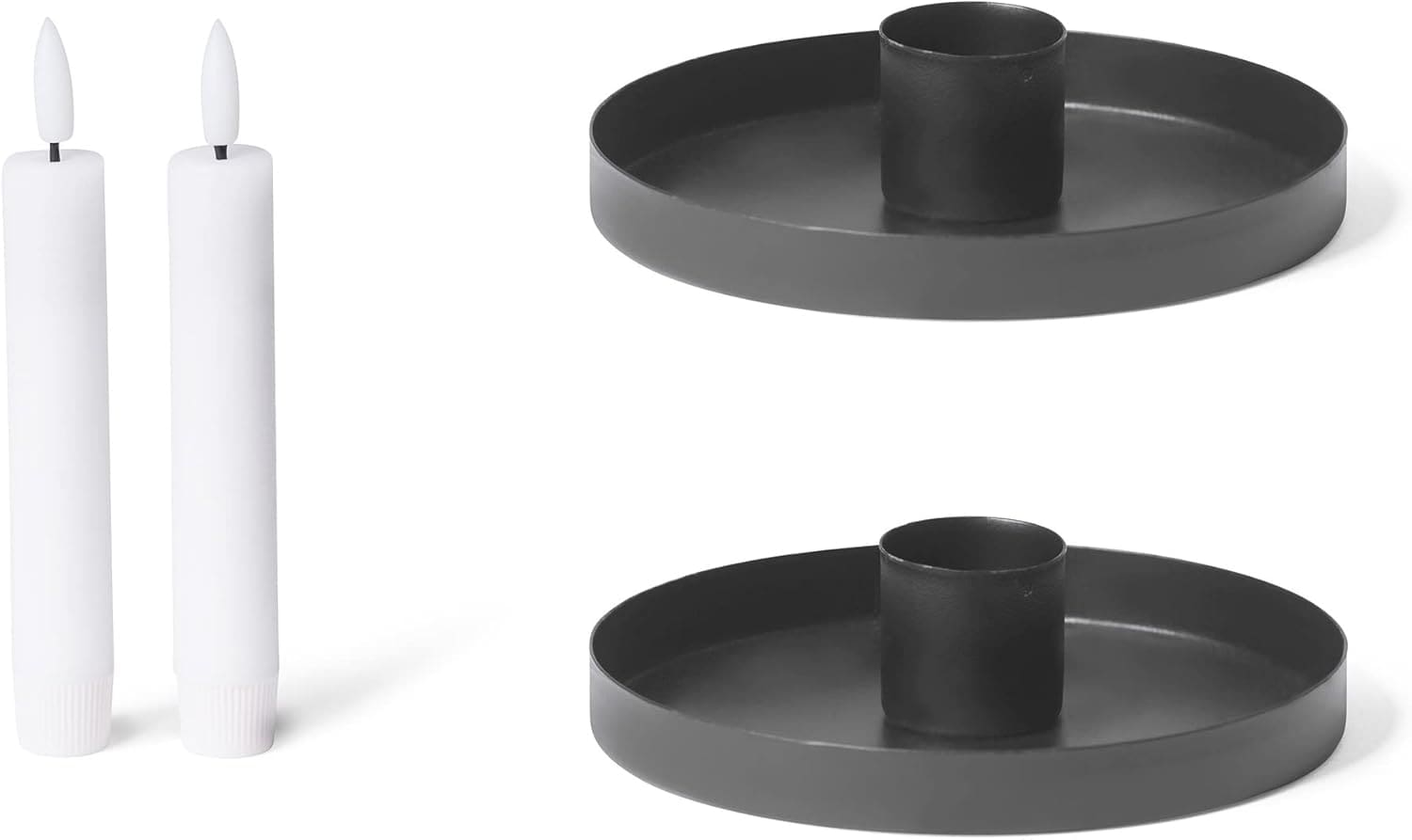 Novaliv 2X Stabkerzenhalter rund Metall Durchmesser 9cm matt SCHWARZ LED-Stabkerze flammenlos Kerzenhalter Candle Holder Kerzenpick Adventskranz scandic chic Kerzenteller Weihnachtsdekoration 