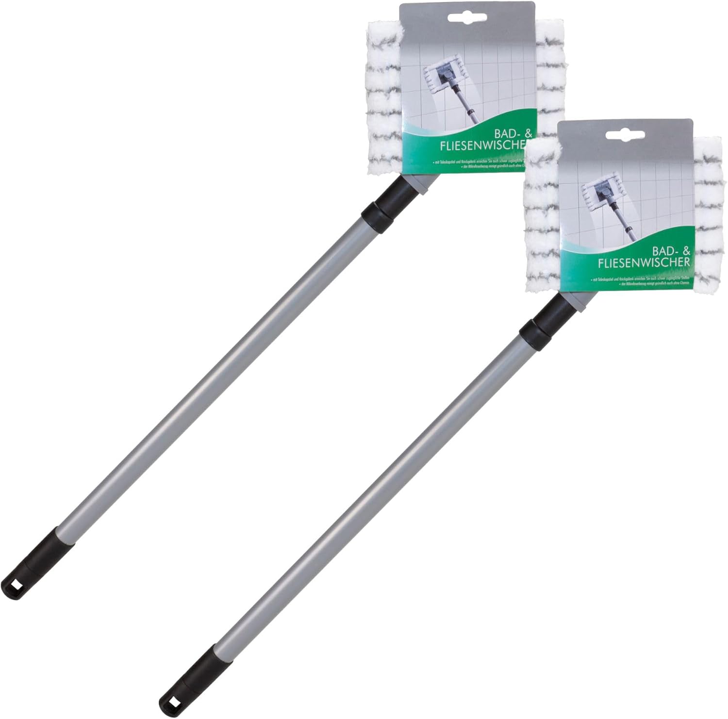Novaliv 2X Fliesenreiniger Bad Wand mit Teleskopstiel inkl. Mikrofaser Bezug Fliesenwischer Badwischer Fliesenputzer Bad 