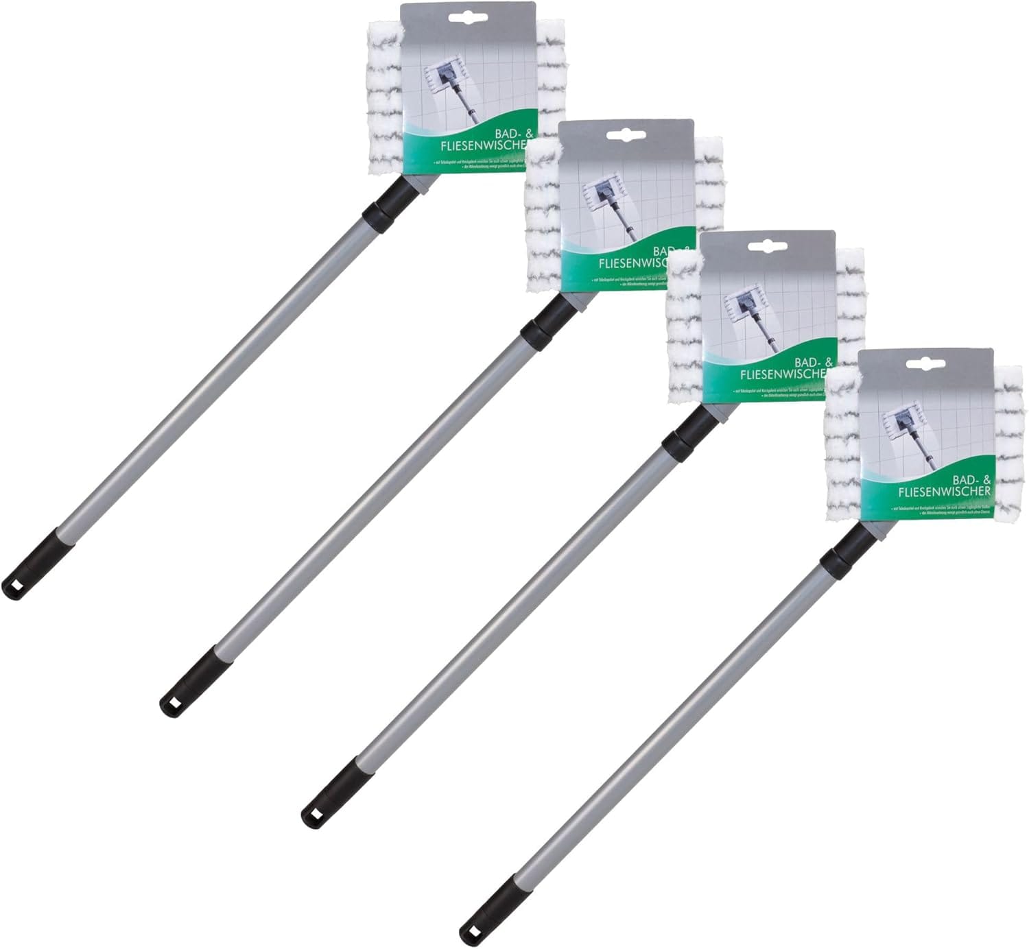 Novaliv 4X Fliesenreiniger Bad Wand mit Teleskopstiel inkl. Mikrofaser Bezug Fliesenwischer Badwischer Fliesenputzer Bad 