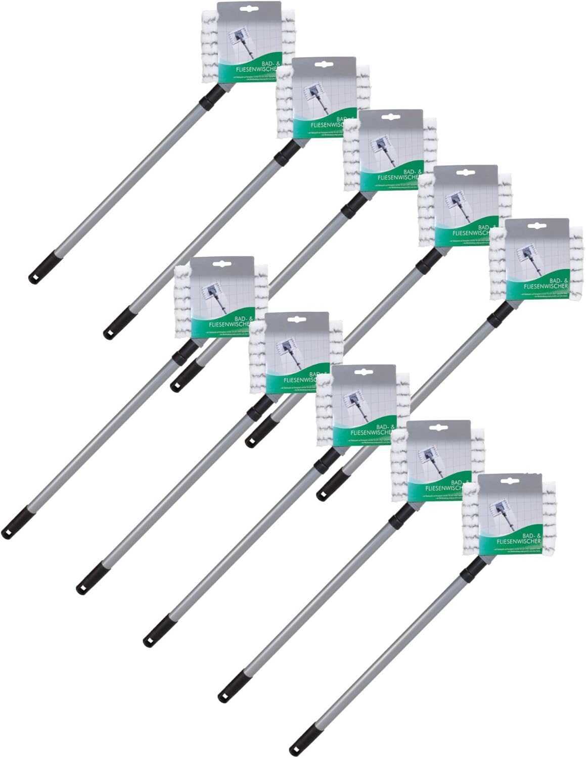 Novaliv 10x Fliesenreiniger Bad Wand mit Teleskopstiel inkl Mikrofaser Bezug Fliesenwischer Badwischer Fliesenputzer Bad 