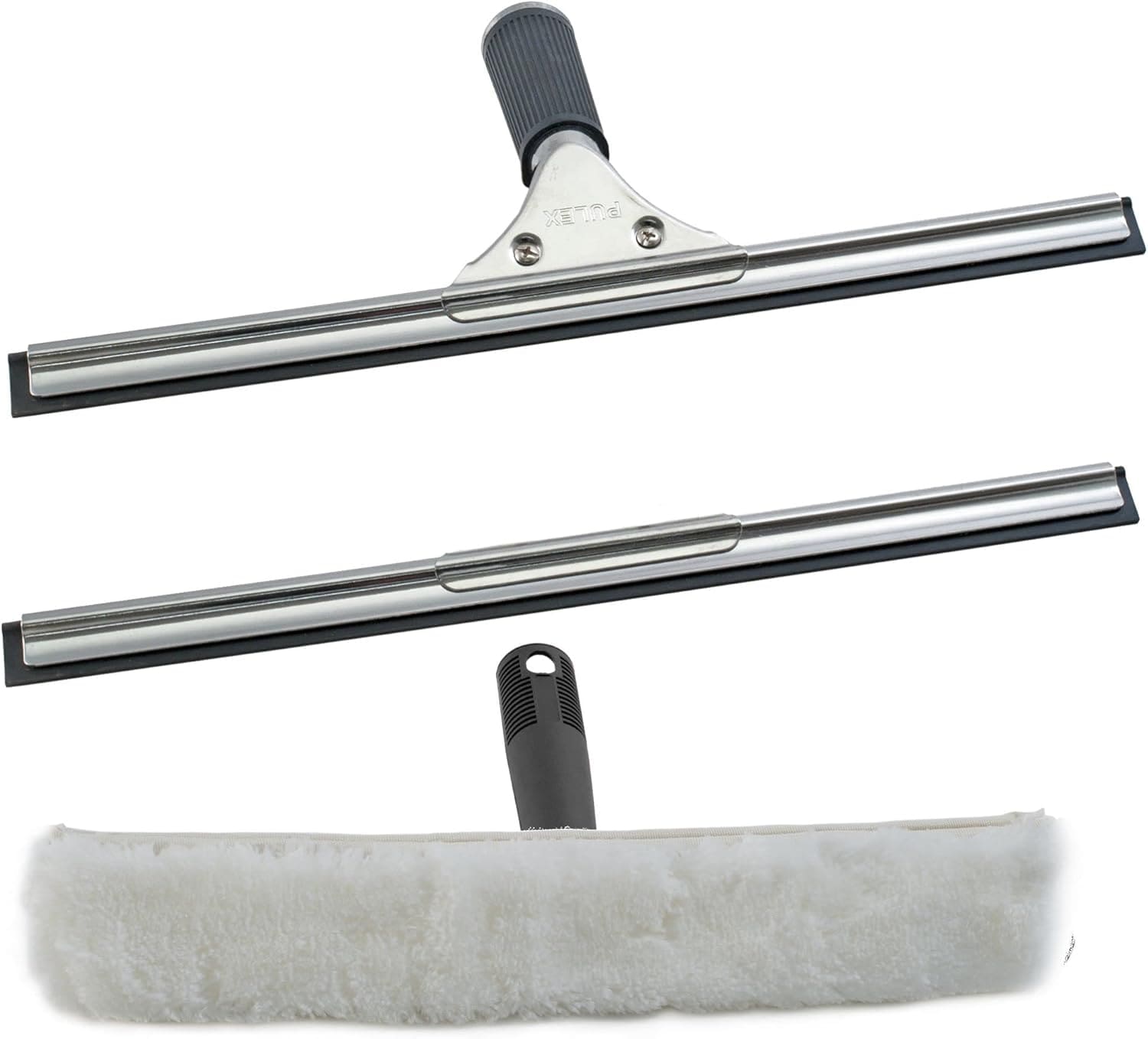 Novaliv Sparset Fensterwischer und Fensterabzieher Profi 45 cm Fensterreiniger Edelstahl mit auswechselbaren Gummilippe Fensterlippe Fensterreinigung Fensterputzer Abzieher Fenster Duschabzieher 