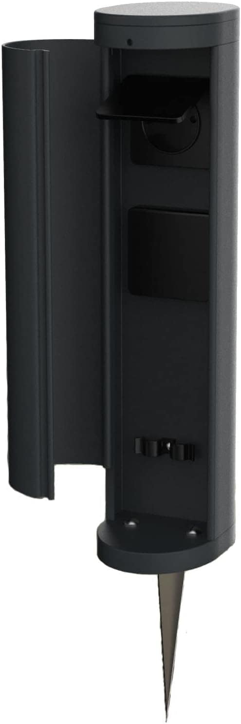 Novatool 1x Steckdosenturm 2-fach au&szlig;en Anthrazit rund mit Blende IP44 mit Erdspie&szlig; Steckdose Aussen Gartensteckdose Outdoor Steckdoses&auml;ule Garten Steckdosenturm 