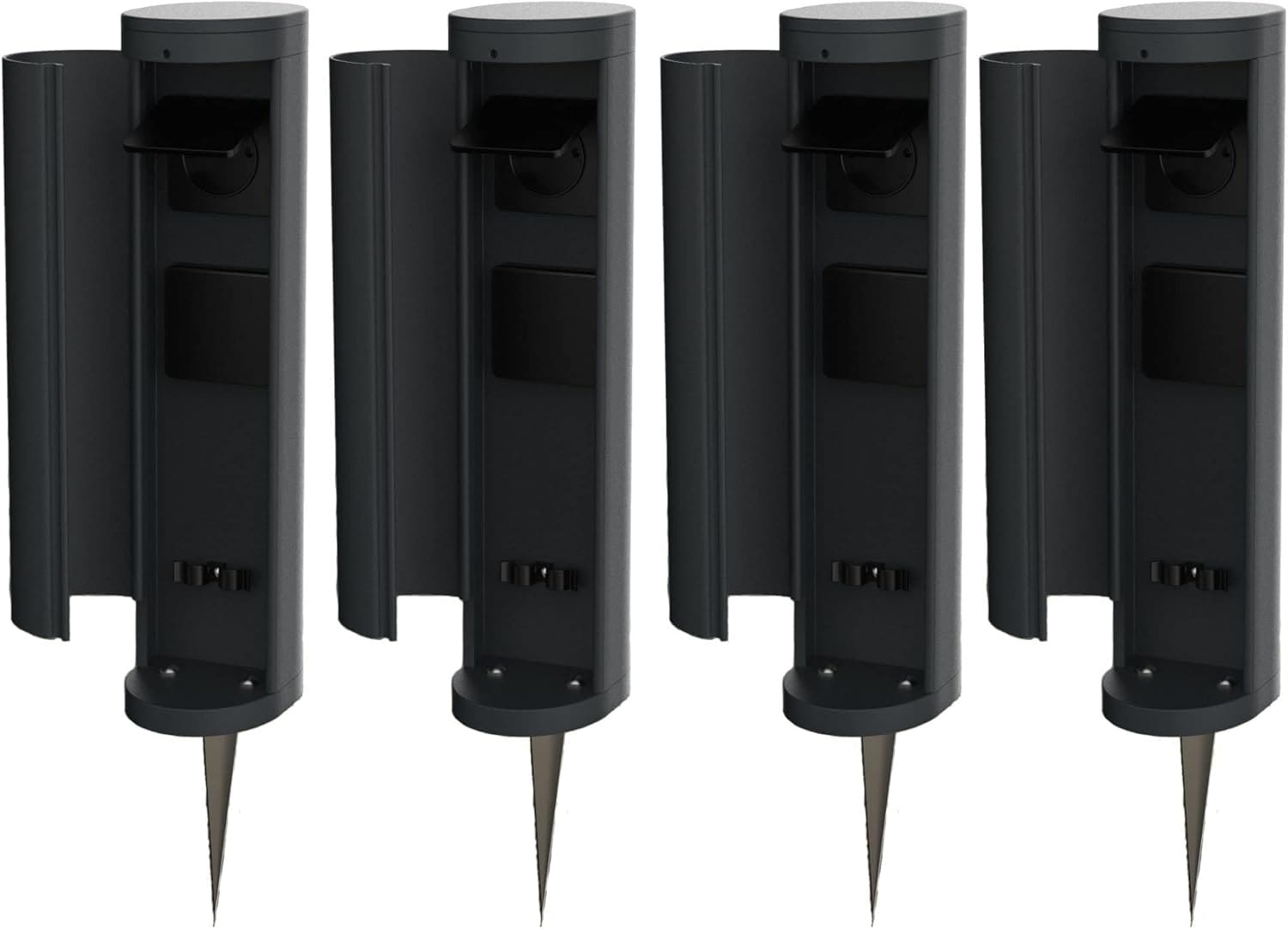Novatool 4x Steckdosenturm 2-fach au&szlig;en Anthrazit rund mit Blende IP44 mit Erdspie&szlig; Steckdose Aussen Gartensteckdose Outdoor Steckdoses&auml;ule Garten Steckdosenturm 