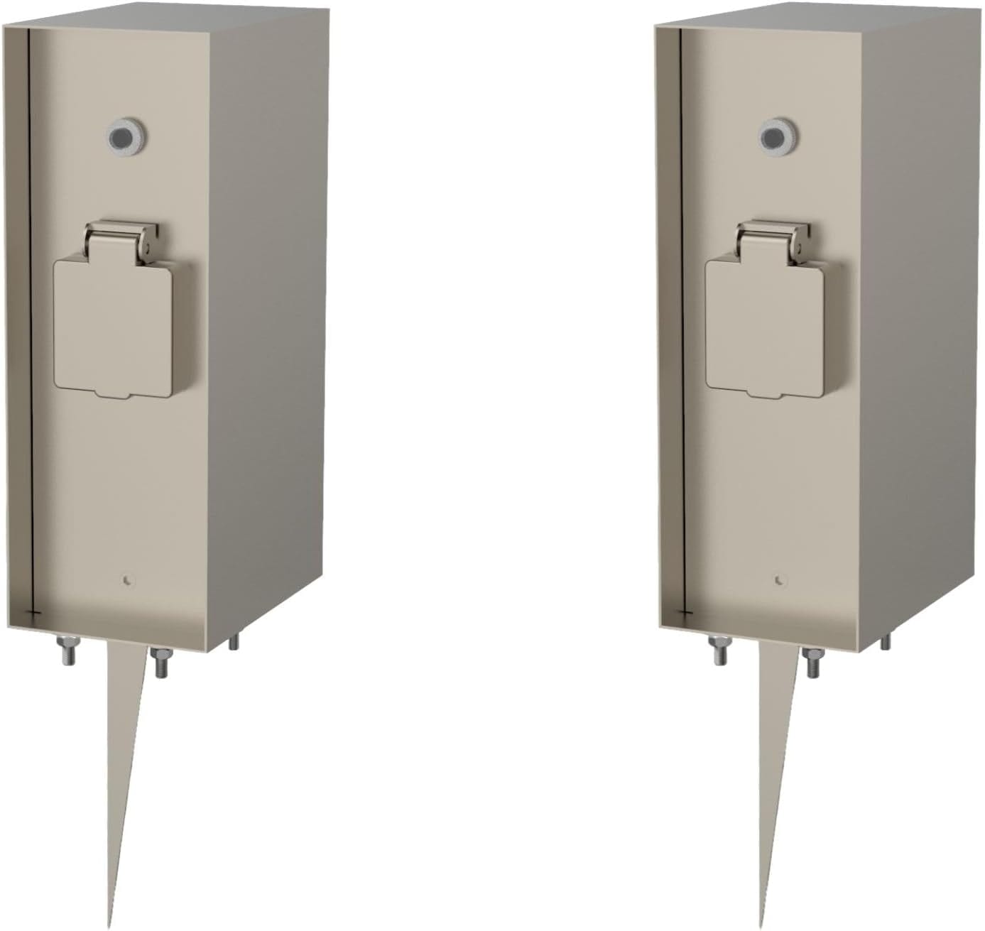 Novatool 2X Steckdosens&auml;ule 3-Fach Silber geb&uuml;rstet Edelstahl eckig IP44 mit Erdspie&szlig; mit D&auml;mmerungs-Sensor Steckdose Garten Gartensteckdose Outdoor Steckdosens&auml;ule Aussen Steckdosenturm 
