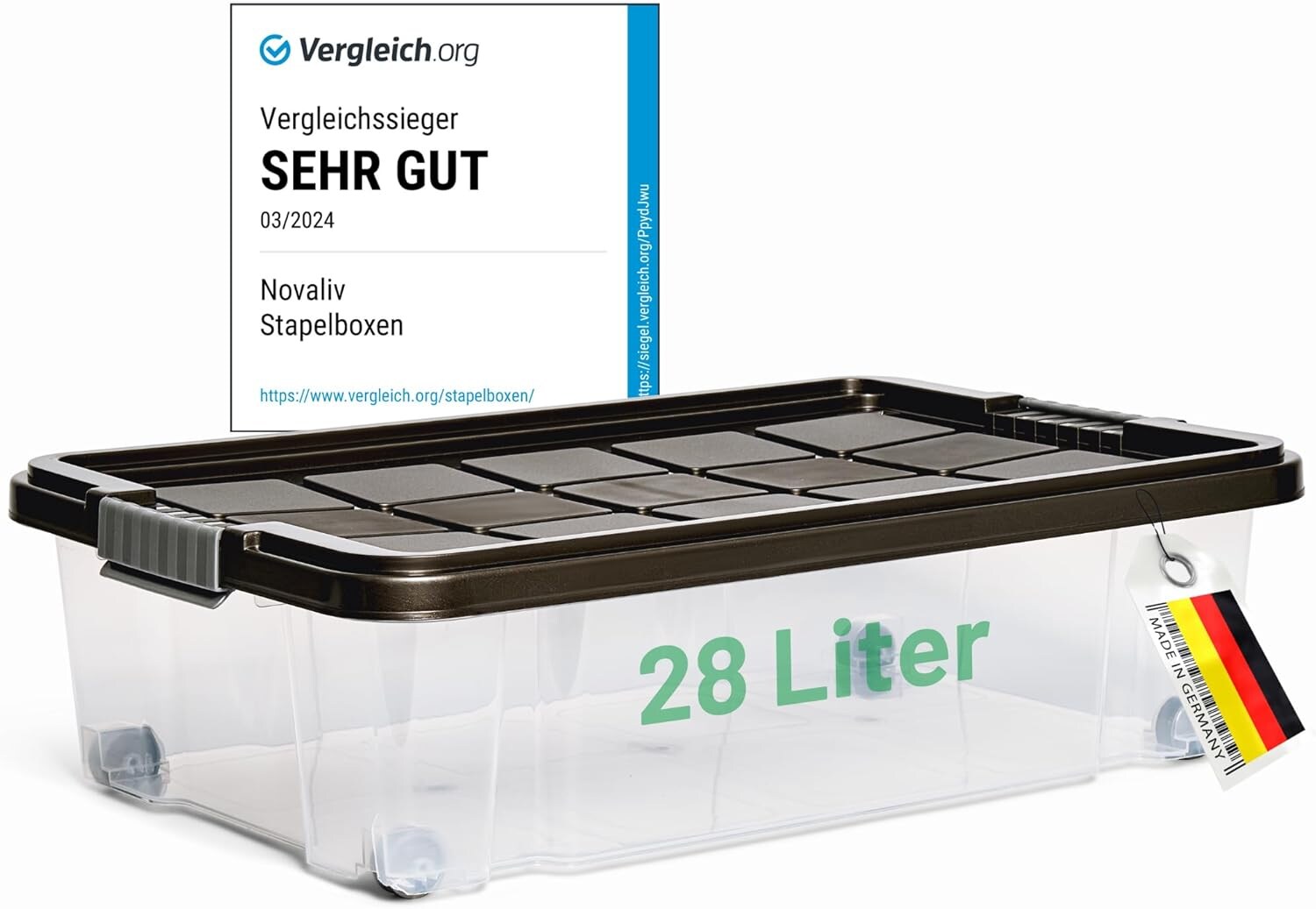 Novaliv Unterbett Aufbewahrungsbox mit Rollen Deckel 28L Anthrazit Nestbar stapelbare Clipverschluss Bettkasten mit Rollen BPA-frei 61x40x17 cm