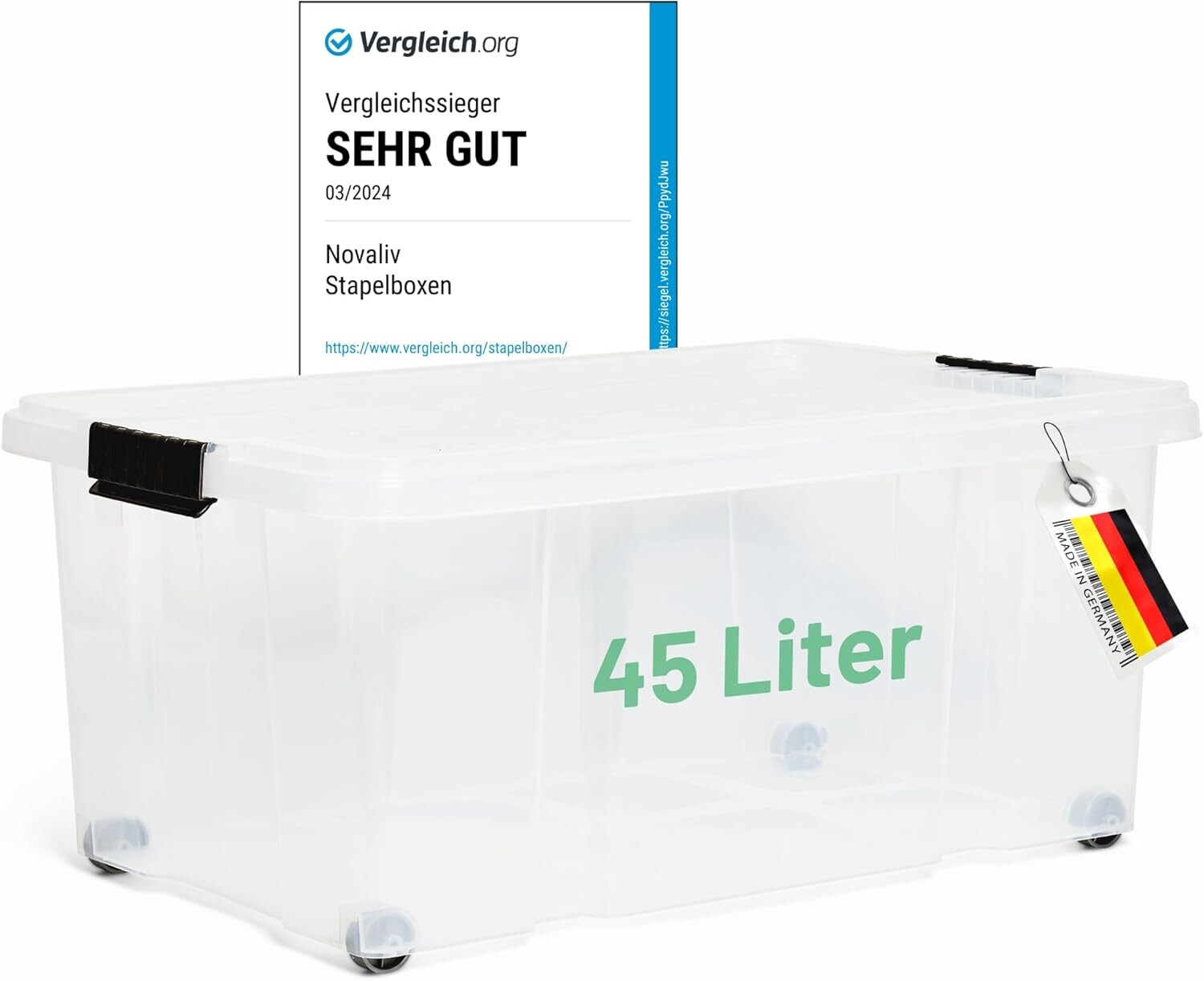 Novaliv Aufbewahrungsbox mit Deckel Groß 45L transparente Nestbar stapelbare Plastikbox mit Clipverschluss Eurobox mit Deckel BPA-frei 61x40x26 cm