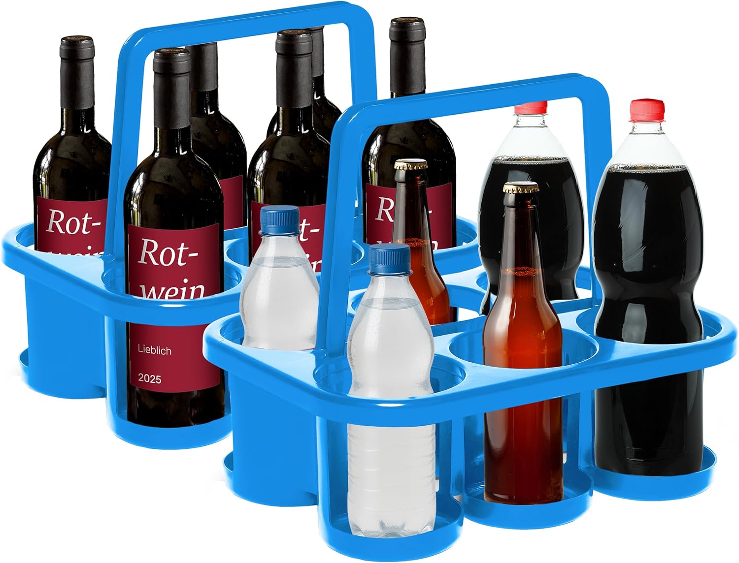 Novaliv 2X Flaschentr&auml;ger f&uuml;r 12 Flaschen - Stabiler Halt - Getr&auml;nkekorb Kunststoff , Stapelbar , 32x23x28cm BLAU - Ideal f&uuml;r K&uuml;che & Keller Getr&auml;nkekorb Biertr&auml;ger Getr&auml;nketr&auml;ger Flaschenbox 