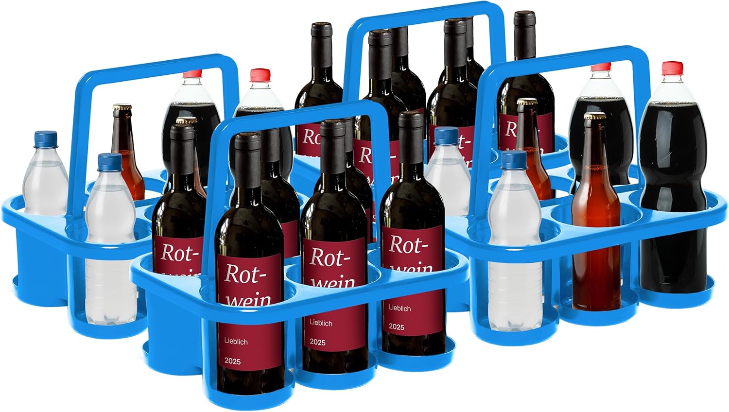 Novaliv 4X Flaschentr&auml;ger f&uuml;r 24 Flaschen - Stabiler Halt - Getr&auml;nkekorb Kunststoff , Stapelbar , 32x23x28cm BLAU - Ideal f&uuml;r K&uuml;che & Keller Getr&auml;nkekorb Biertr&auml;ger Getr&auml;nketr&auml;ger Flaschenbox 