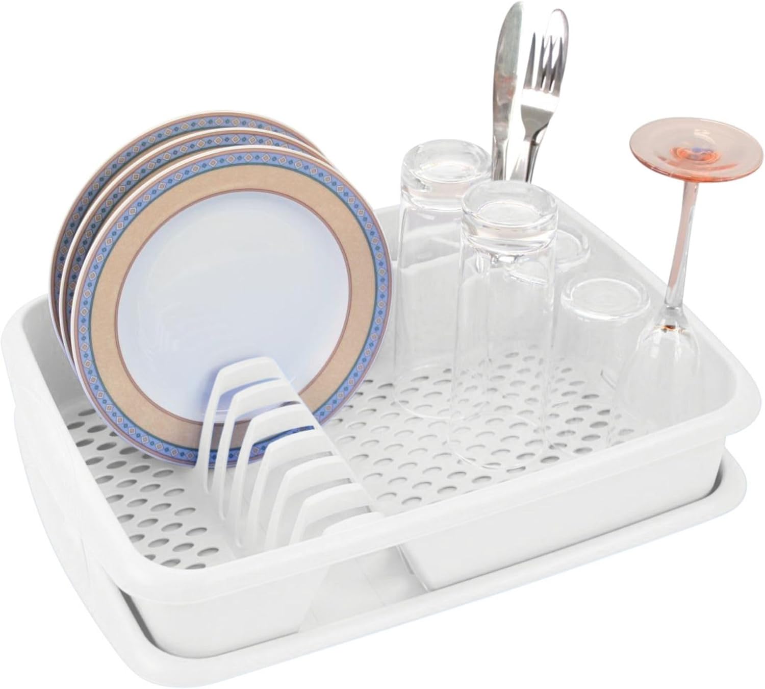 Novaliv Geschirrabtropfgestell mit Abtropfschale Weiss 40 x 30 cm Abtropfgestell f&uuml;r Waschbecken Abtropfst&auml;nder platzsparend f&uuml;r Abwasch Camping Geschirr & Besteck Dish Drainer Dish Rack 
