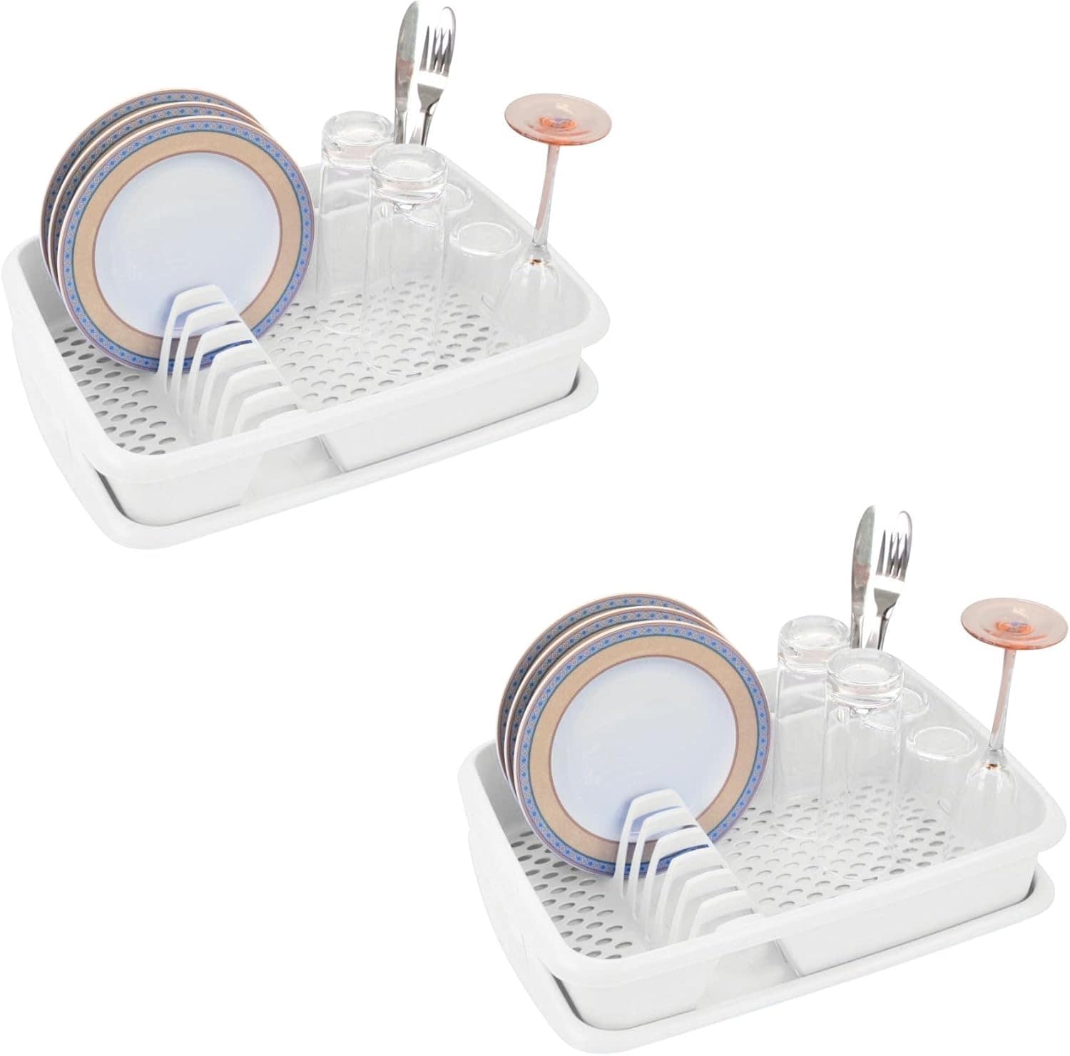 Novaliv 2X Geschirrabtropfgestell Weiss 40 x 30 cm inkl. Abtropfschale Abtropfgestell f&uuml;r K&uuml;che & kleines Waschbecken f&uuml;r Abwasch von Geschirr & Besteck - Dish Drainer Abtropfgitter 