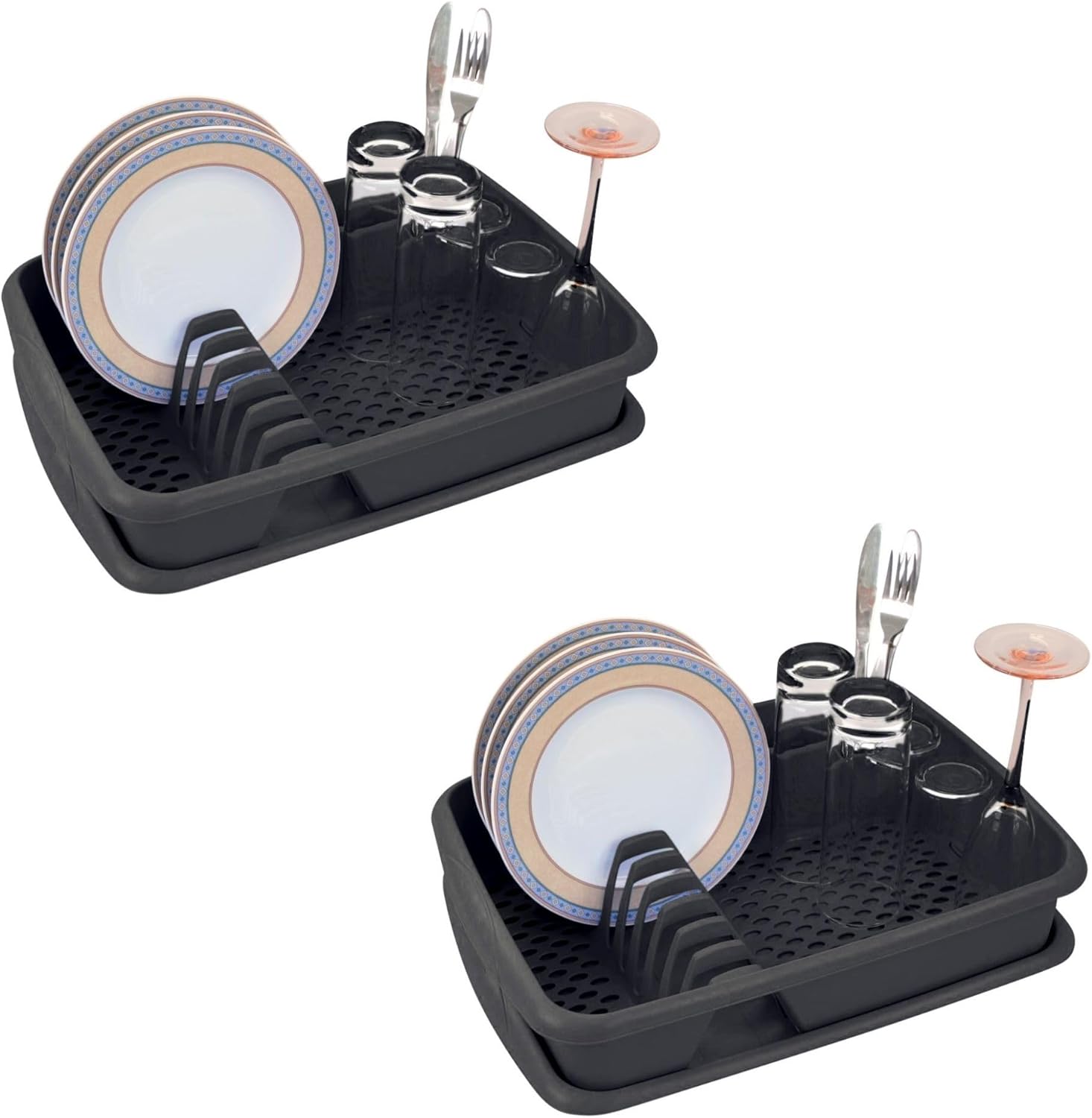 Novaliv 2X Geschirrabtropfgestell ANTHRAZITGRAU 40 x 30 cm inkl. Abtropfschale Abtropfgestell f&uuml;r K&uuml;che & kleines Waschbecken f&uuml;r Abwasch Set von Geschirr & Besteck Dish Drainer 