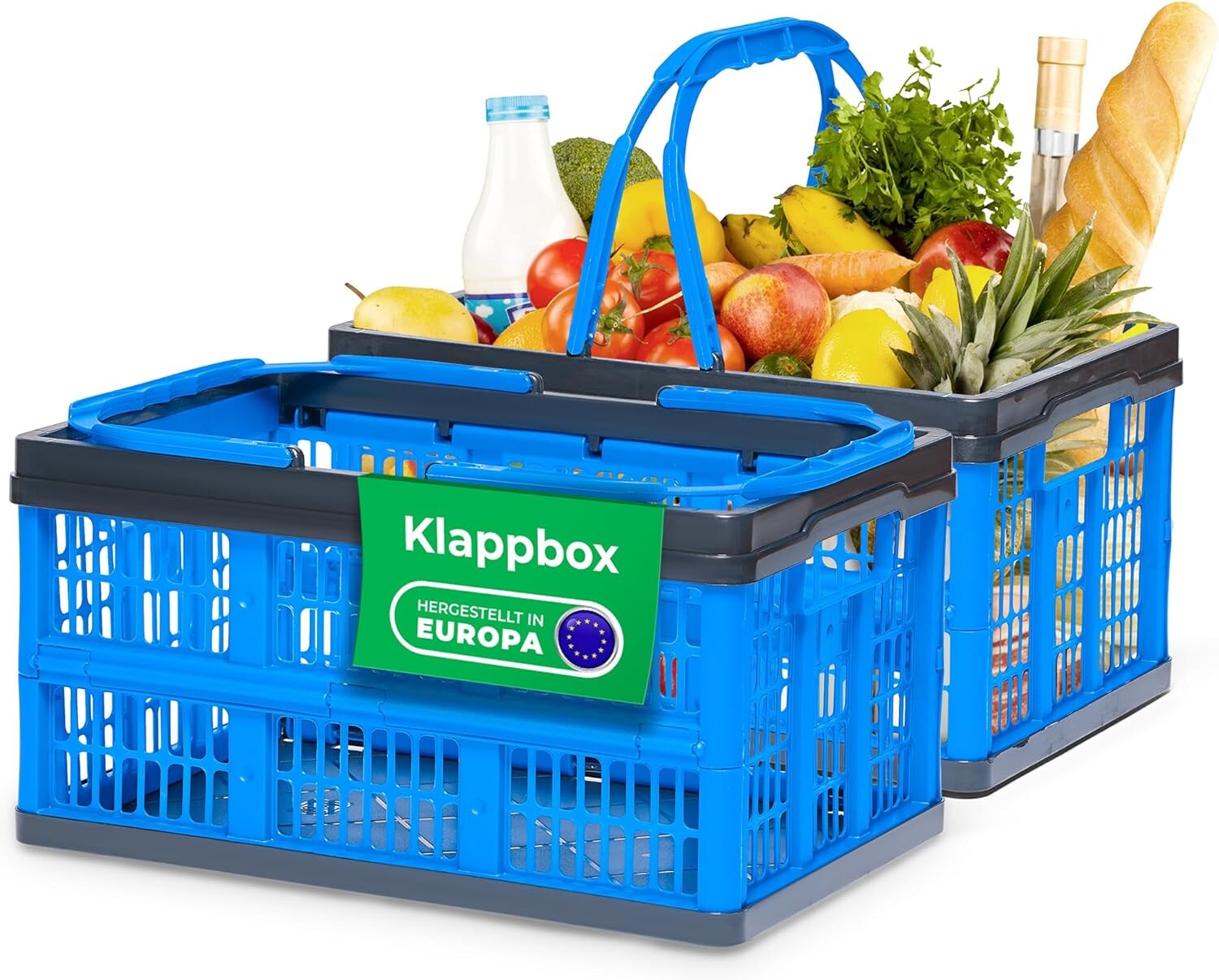 Novaliv Klappbox Blau 2er Set - 16L Faltkorb mit Henkeln - Vielseitiger Einkaufskorb - Praktische Aufbewahrungsbox