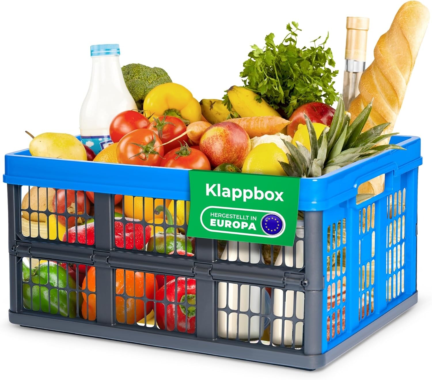 Novaliv Klappbox 45l Blau - Faltbare Korbbox mit praktischen Tragegriffen - Vielseitige Aufbewahrungsbox