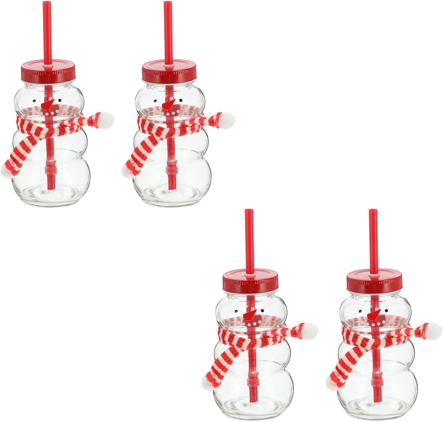 Novaliv 4X Tassen Gl&uuml;hwein 260 ml Personalisierte Weihnachtstasse mit Trinkhalm - Schneemann als Gl&uuml;hweinbecher - Weihnachts Motiv Tasse mit Deckel und Strohhalm Weihnachtstassen Handw&auml;rmer Mugs 