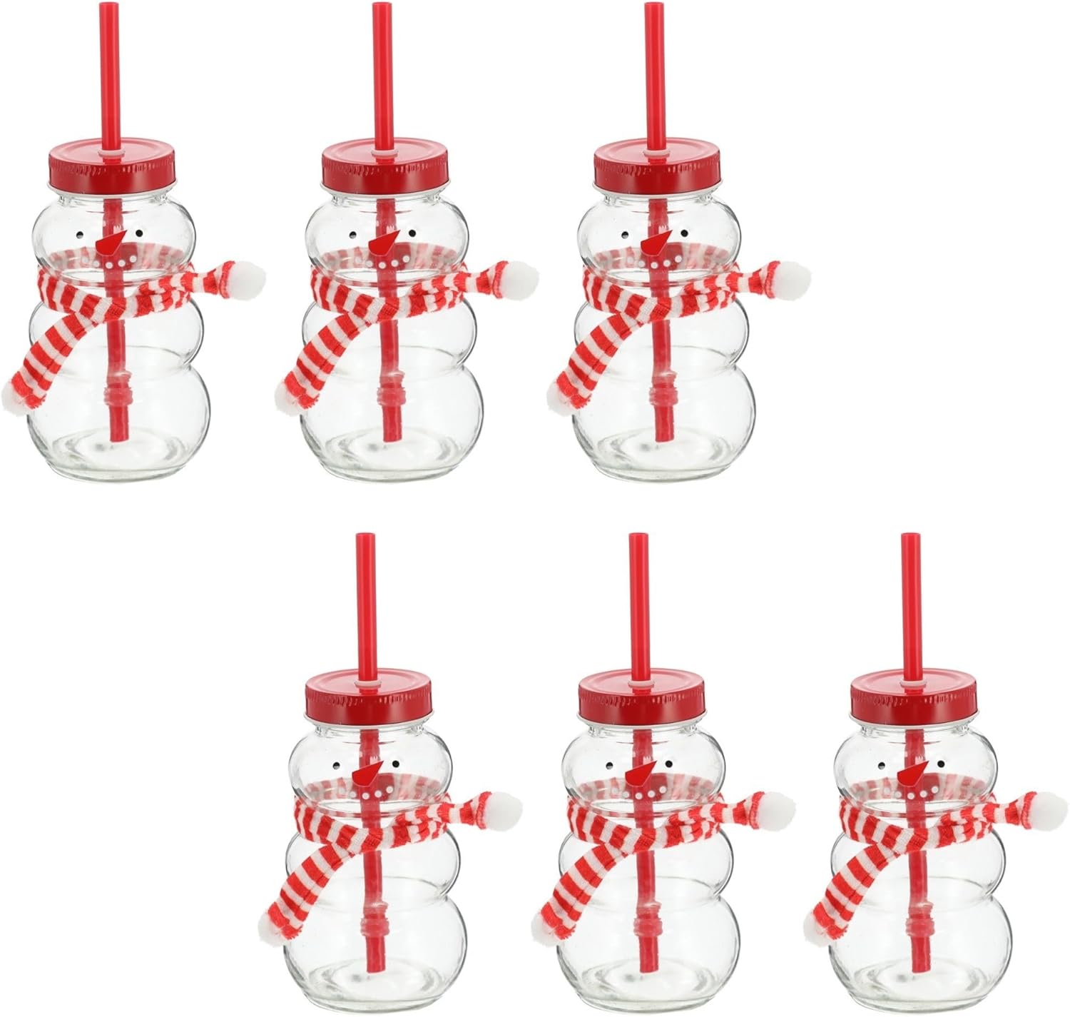 Novaliv 6x Tassen Gl&uuml;hwein 260 ml Personalisierte Weihnachtstasse mit Trinkhalm - Schneemann als Gl&uuml;hweinbecher - Weihnachts Motiv Tasse mit Deckel und Strohhalm Weihnachtstassen Handw&auml;rmer mugs 