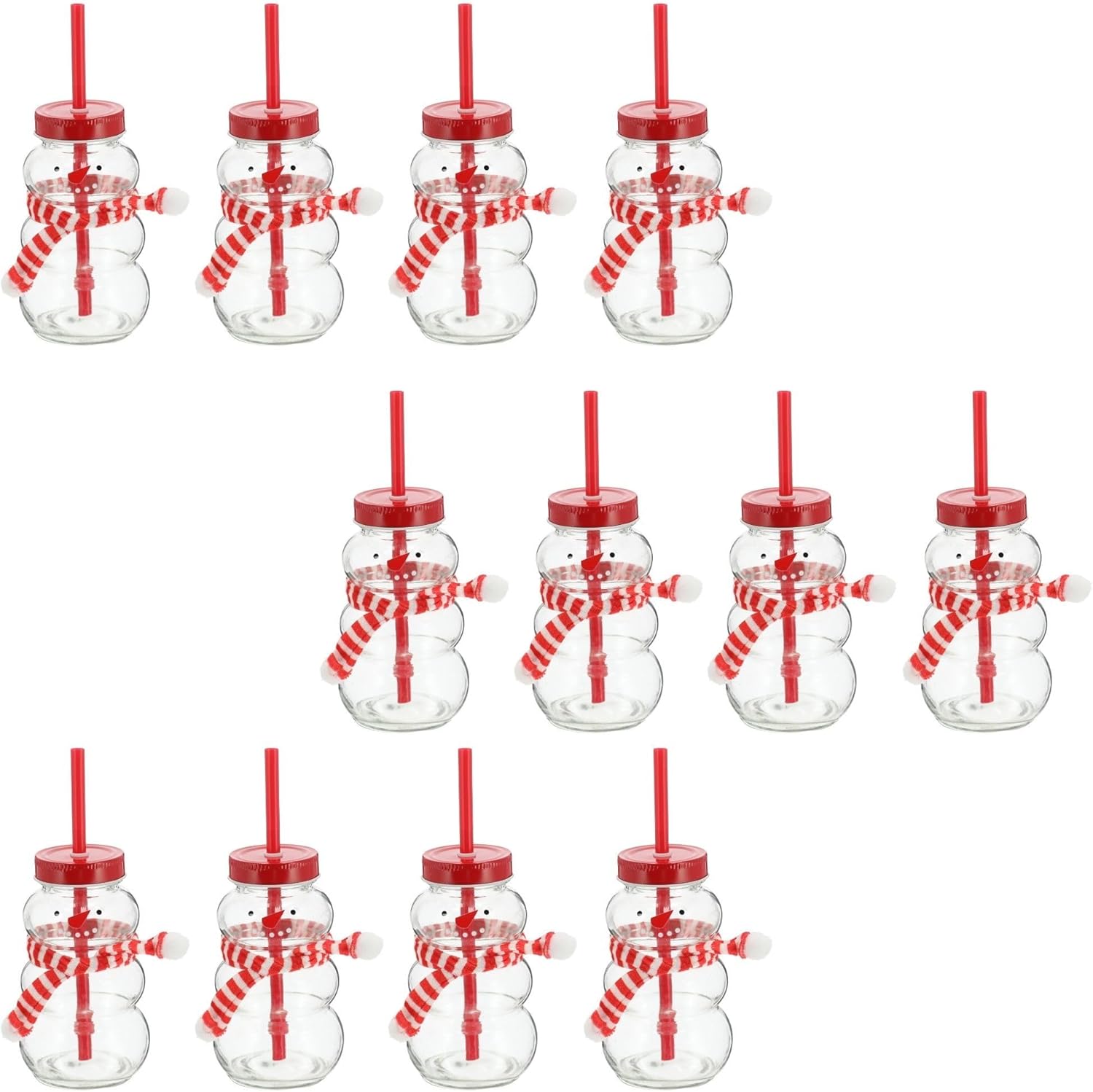 Novaliv 12x Tassen Gl&uuml;hwein 260 ml Personalisierte Weihnachtstasse mit Trinkhalm - Schneemann als Gl&uuml;hweinbecher - Weihnachts Motiv Tasse mit Deckel und Strohhalm Weihnachtstassen Handw&auml;rmer Mugs 