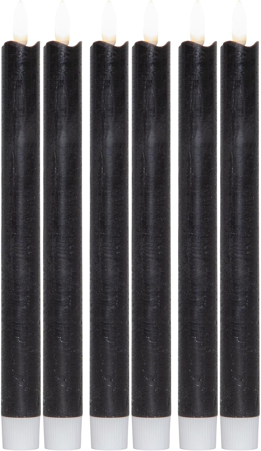 Stabkerzen LED mit Timer SCHWARZ 6 St&uuml;ck Indoor 6 Stunden ECHTWACHS 24cm H&ouml;he f&uuml;r Kerzen 2 ,2cm Durchmesser 2 AAA Batterien notwendig LED Stabkerzen 4er Set SCHWARZ (zwei Mal) bewegliche Flamme Licht 