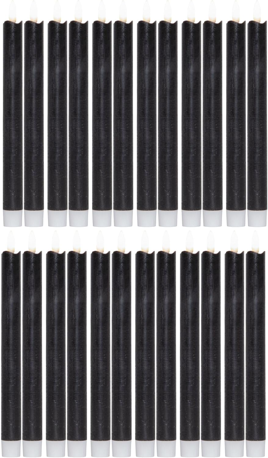 LED Stabkerzen 24 St&uuml;ck ECHTWACHS SCHWARZ mit Timer Funktion 6 Stunden 24cm H&ouml;he f&uuml;r Kerzen 2 ,2cm Durchmesser 2 AAA Batterien notwendig LED Stabkerzen 4er Set SCHWARZ (sechs Mal) bewegliche Flamme 
