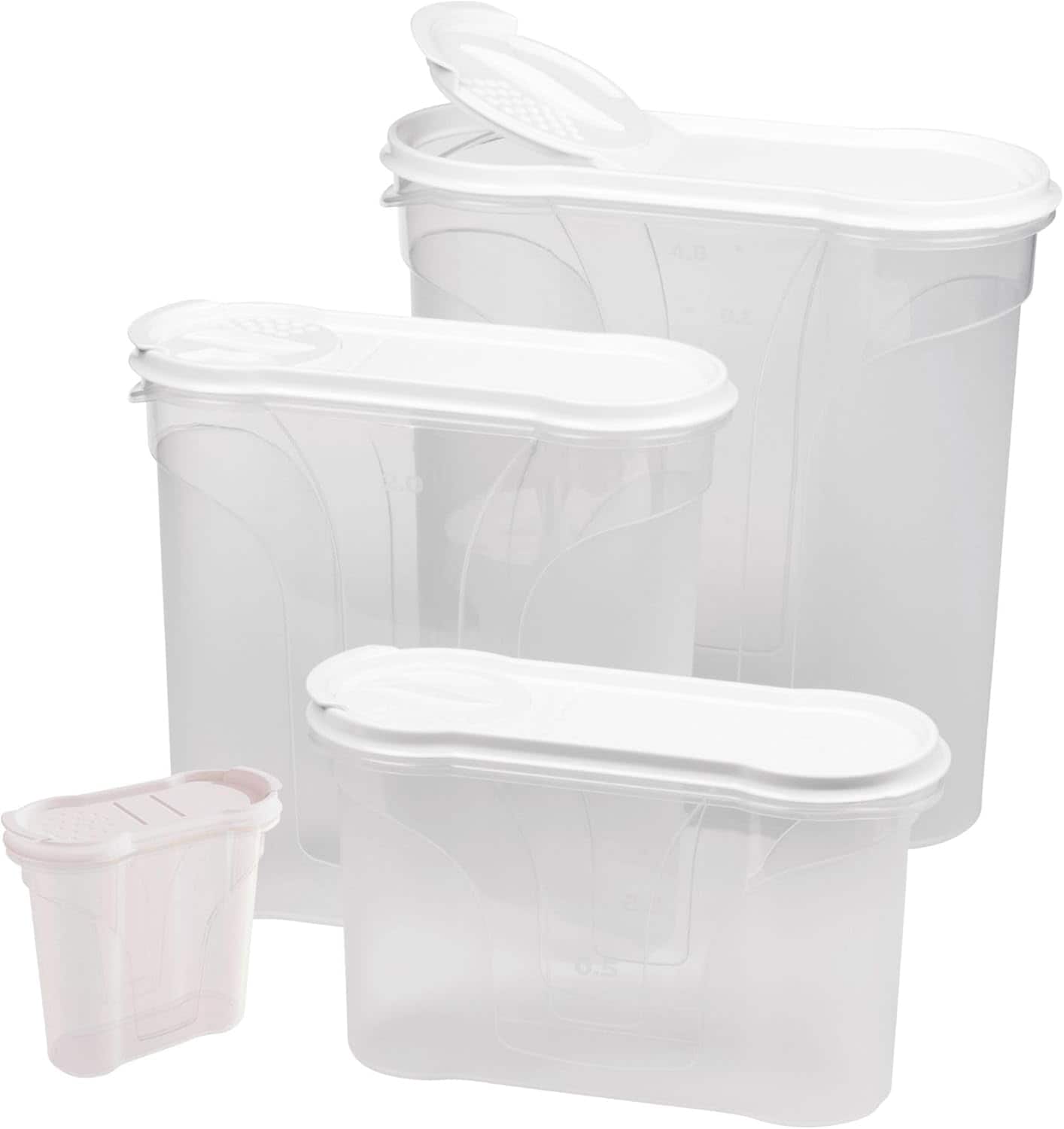 Novaliv Sch&uuml;ttdosen 4er SET 1x Salzstreuer plus 3x Vorratsdosen zum Streuen 4l + 2,4l + 1,3l Dose mit Deckel f&uuml;r M&uuml;sli Mehl Zucker Dosen K&uuml;chen Organizer Food Box Meal-Prep-Boxen Aufbewahrungsdose - Bild 1