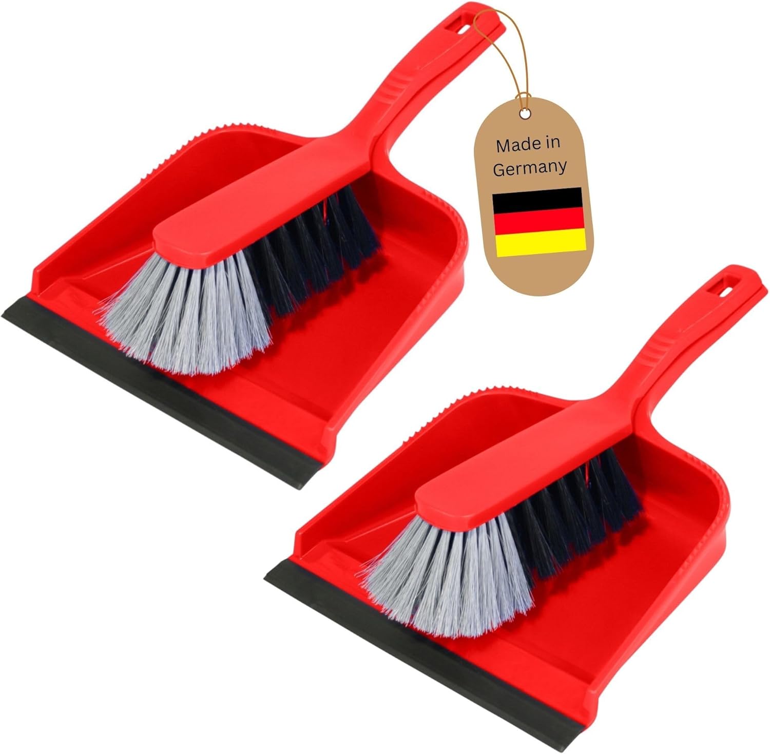 Novaliv 2er Kehrblech Set Kehrblechgarnitur ROT Kunststoff Kehrblechbesen zum Aufkehren Handfeger Kunstborsten PPN Kehrblechset Kehrschaufel 20 cm - geeignet f&uuml;r Camping Feger und Kehrblech 