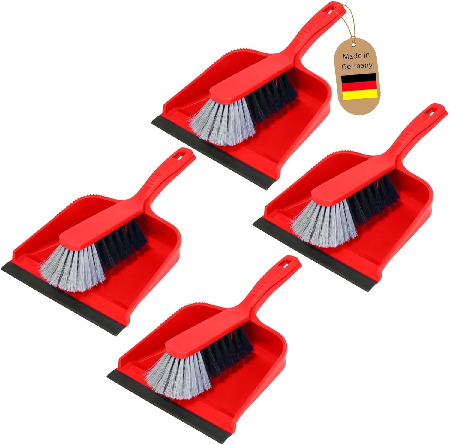 Novaliv 4er Kehrblech Set Kehrblechgarnitur ROT Kunststoff Kehrblechbesen zum Aufkehren Handfeger Kunstborsten PPN Kehrblechset Kehrschaufel 20 cm - geeignet f&uuml;r Camping Feger und Kehrblech 