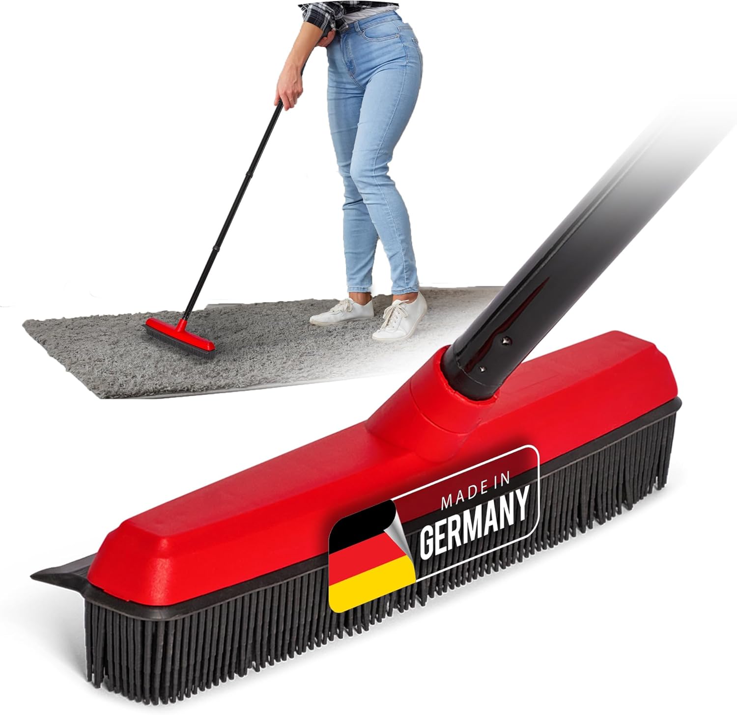 Novaliv Gummibesen mit Stiel zum Stecken Auto & Abzieher Friseurbesen Gummi Noppenbesen Hundehaarentferner Broom Besen f&uuml;r Drinnen Steinb&ouml;den Teppichbesen Bodenabzieher Haushaltsbesen Wunderbesen 