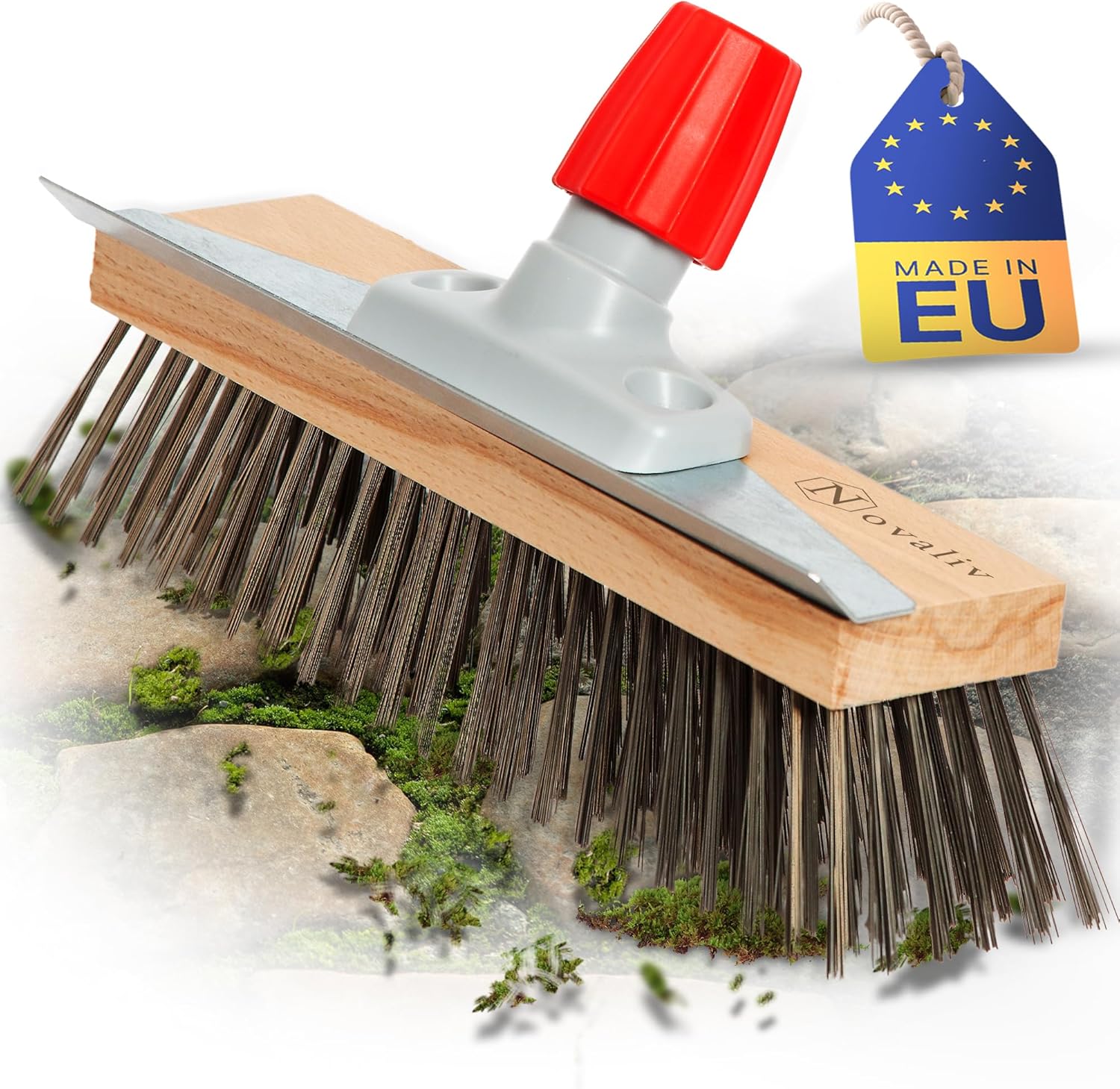 Novaliv Robuster Drahtbesen Moos - Effiziente Moosentfernung, Drahtb&uuml;rste, 6-Reihen Metallborsten, f&uuml;r Pflastersteine & Garten, Stahlbesen, Mooskratzer, Pizzabesen, Pizzastein B&uuml;rste 