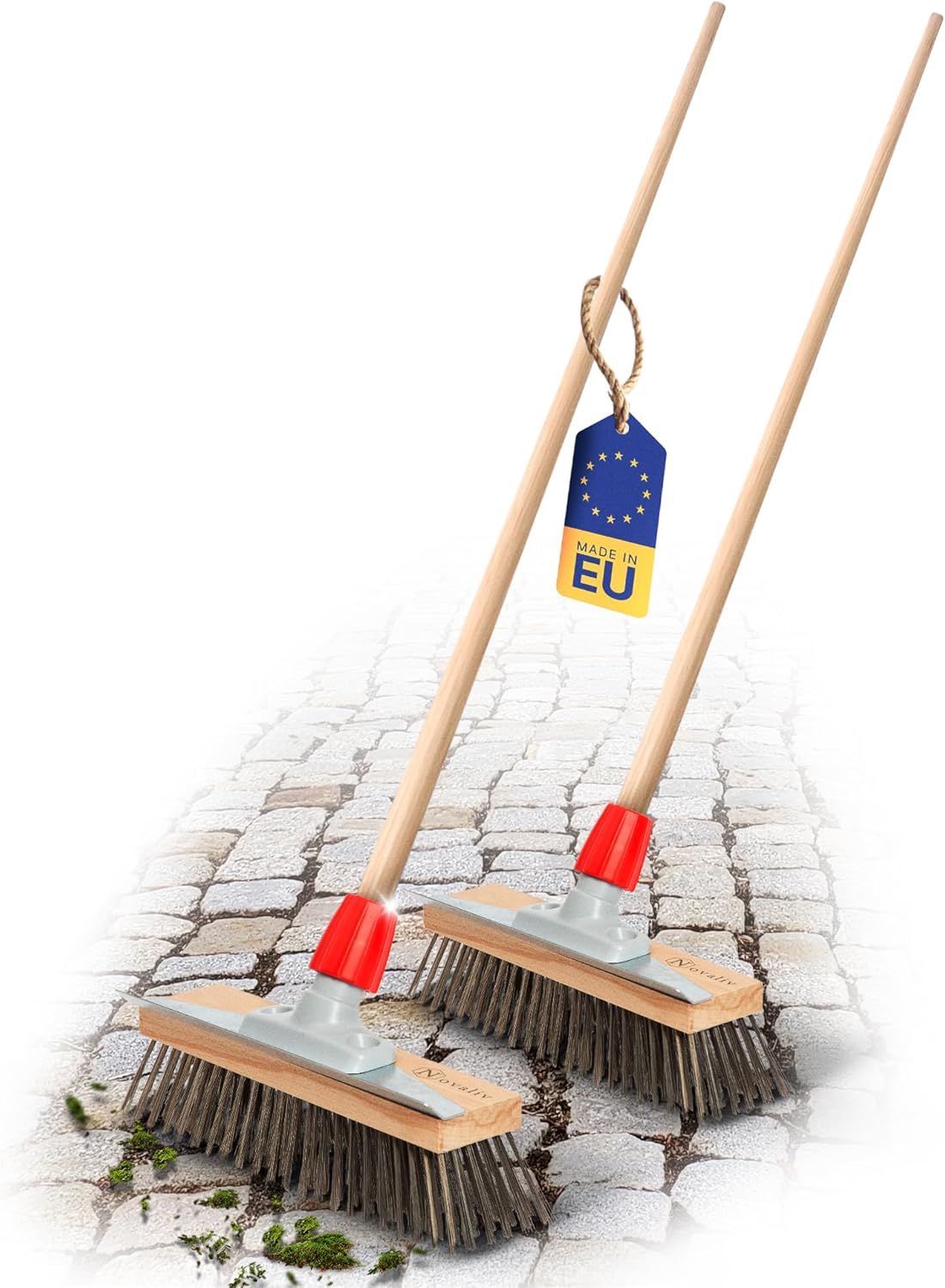 Novaliv 2X Robuster Drahtb&uuml;rste mit Stiel - Stahlbesen mit Holzstiel , Effiziente Moosentfernung , Stra&szlig;enbesen , f&uuml;r Pflastersteine & Garten , Stahlbesen , Mooskratzer , Pizzabesen , Pizzastein B&uuml;rste 