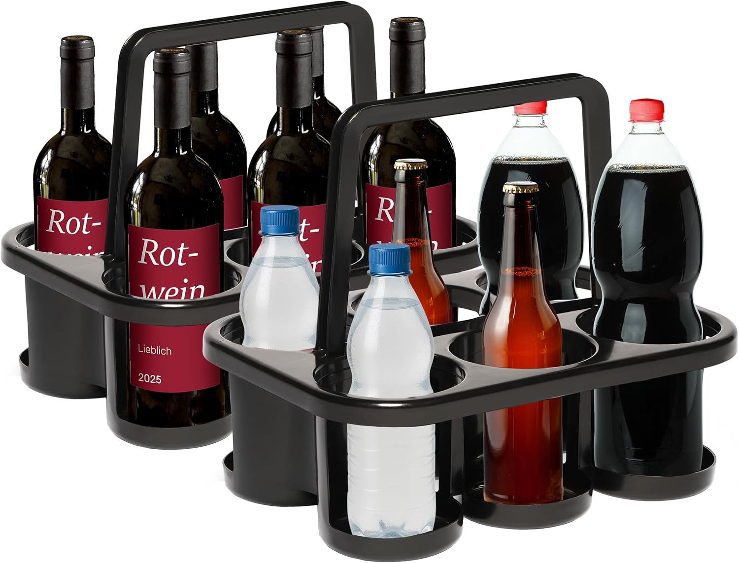 Novaliv 2X Flaschentr&auml;ger f&uuml;r 12 Flaschen - Stabiler Halt - Getr&auml;nkekorb Kunststoff , Stapelbar , 32x23x28cm Anthrazit - Ideal f&uuml;r K&uuml;che & Keller Getr&auml;nkekorb Biertr&auml;ger Getr&auml;nketr&auml;ger Flaschenbox 