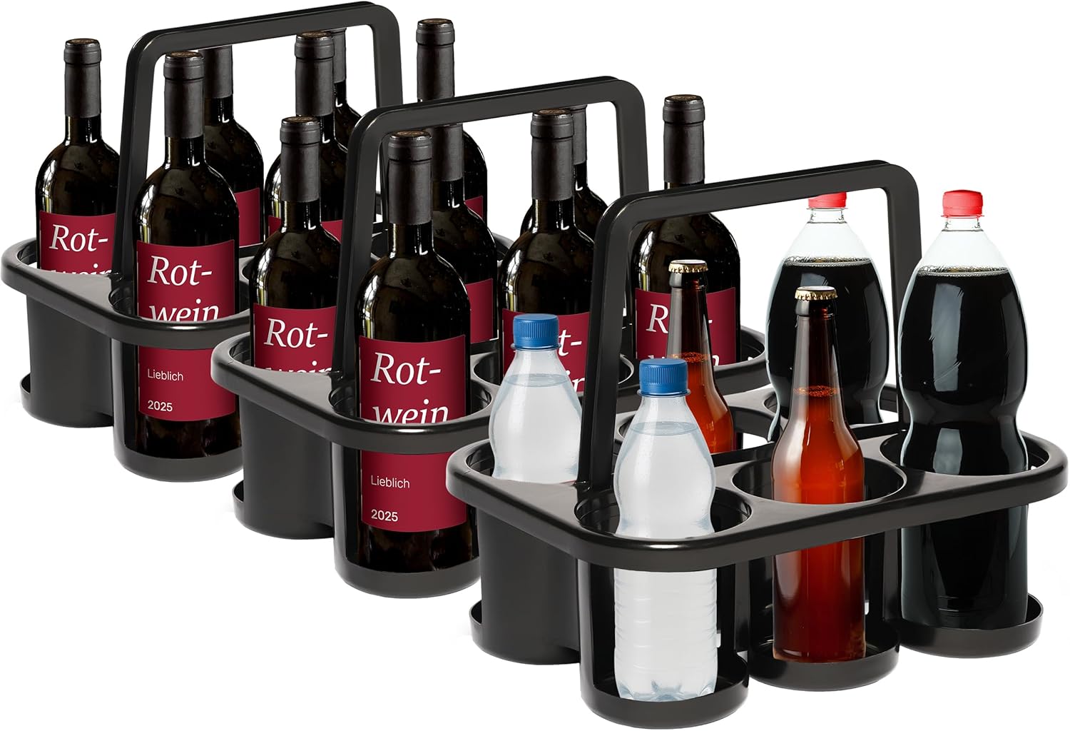 Novaliv 3X Flaschentr&auml;ger f&uuml;r 18 Flaschen - Stabiler Halt - Getr&auml;nkekorb Kunststoff , Stapelbar , 32x23x28cm Anthrazit - Ideal f&uuml;r K&uuml;che & Keller Getr&auml;nkekorb Biertr&auml;ger Getr&auml;nketr&auml;ger Flaschenbox 