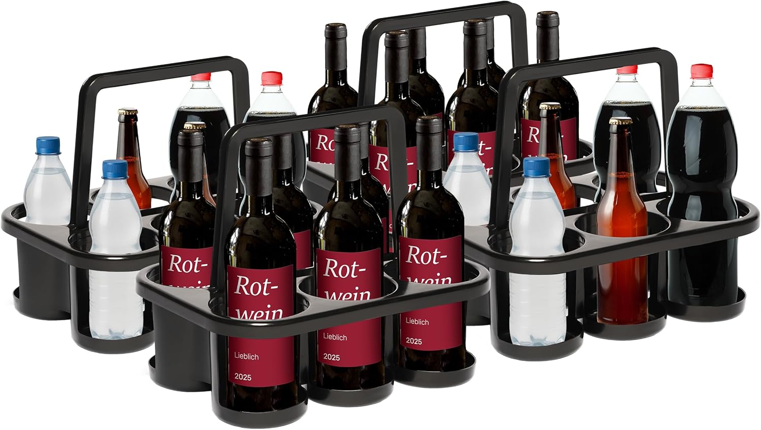 Novaliv 4X Flaschentr&auml;ger f&uuml;r 24 Flaschen - Stabiler Halt - Getr&auml;nkekorb Kunststoff , Stapelbar , 32x23x28cm Anthrazit - Ideal f&uuml;r K&uuml;che & Keller Getr&auml;nkekorb Biertr&auml;ger Getr&auml;nketr&auml;ger Flaschenbox 