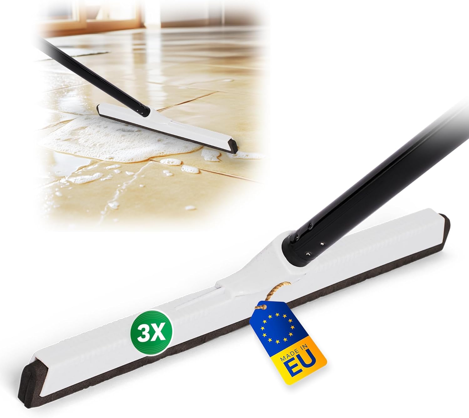 Novaliv 3X Badabzieher mit Schraub- Steckstiel Dusche Kunststoff 43cm Badabzieher Dusche Fliesen Wasser Abzieher Schieber f&uuml;r Boden Wasserabzieher Terasse Boden mit Stiel Abzieher Fenster Profi 