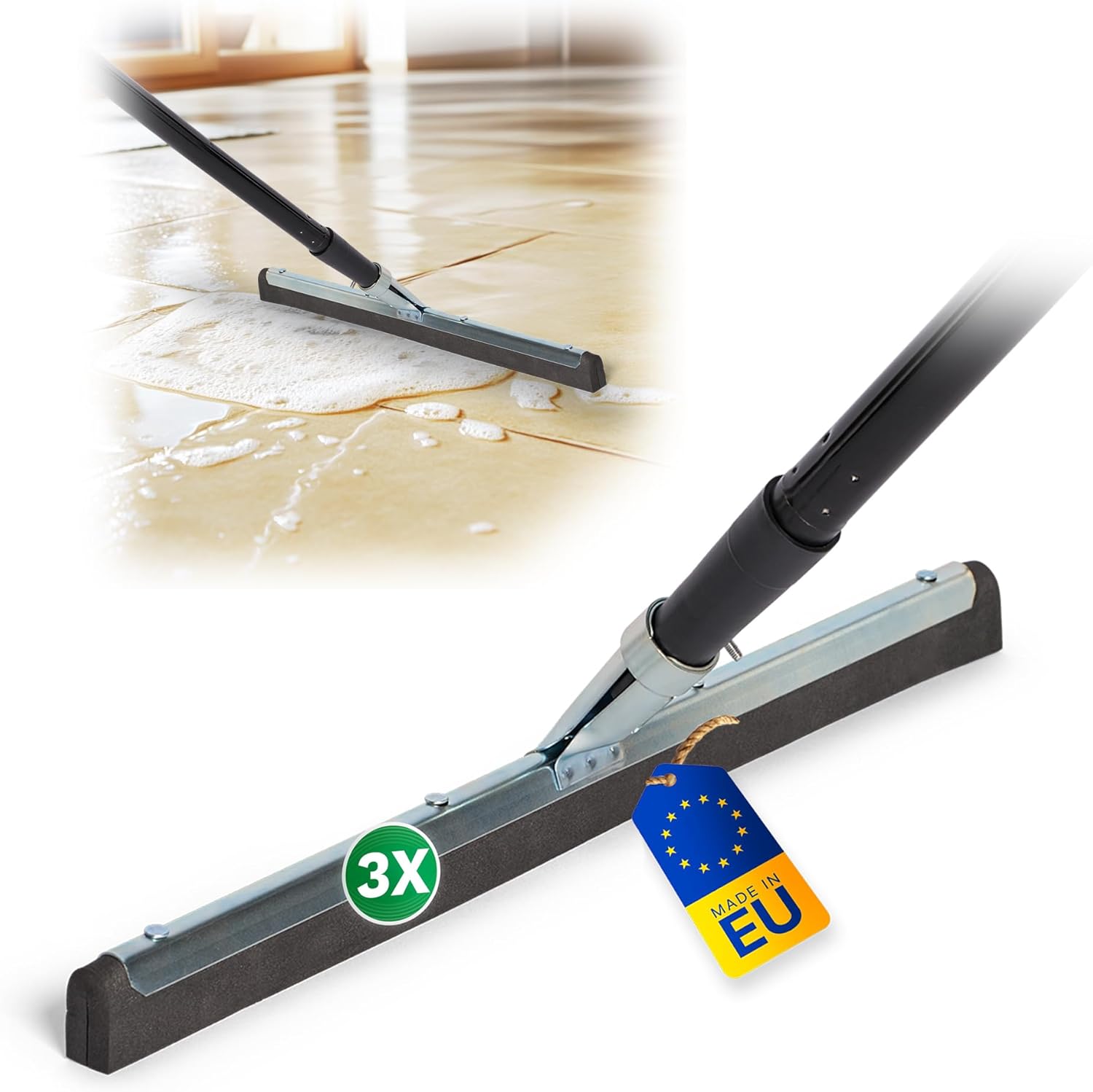 Novaliv 3X Badabzieher mit Stiel 45 cm Dusche Metall Badabzieher Dusche Metall XXL breit Fliesen Wasser Abzieher Schieber f&uuml;r Boden Wasserabzieher Terasse Boden mit Stiel Abzieher Fenster Profi 