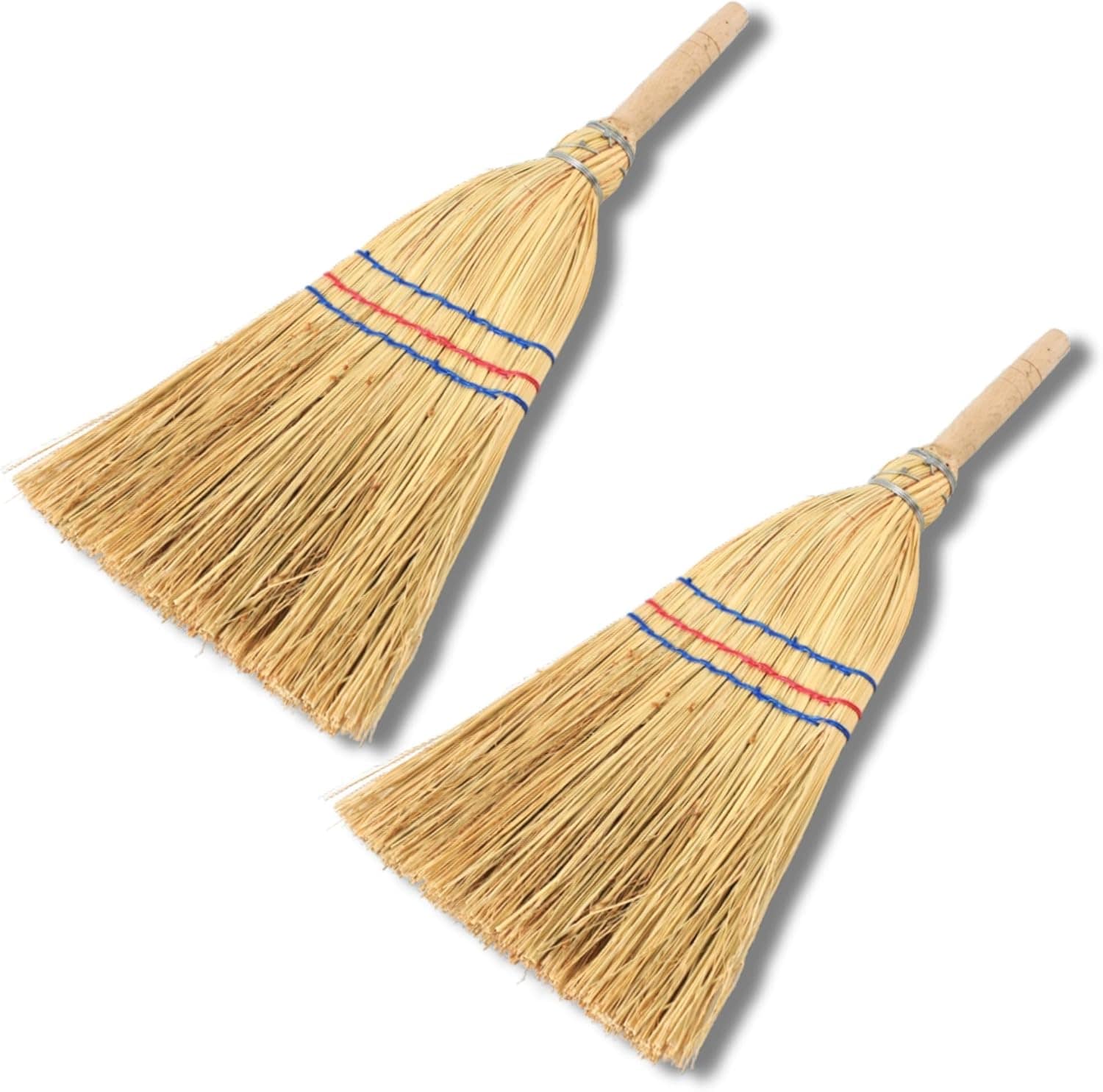 Novatool 2X Kleiner Besen Reisigbesen mit Stiel kurz 40cm Strohbesen Kinder Hexenbesen klein Garden Broom Mini Besen klein IDEAL als Kinderbesen & Campingbesen 