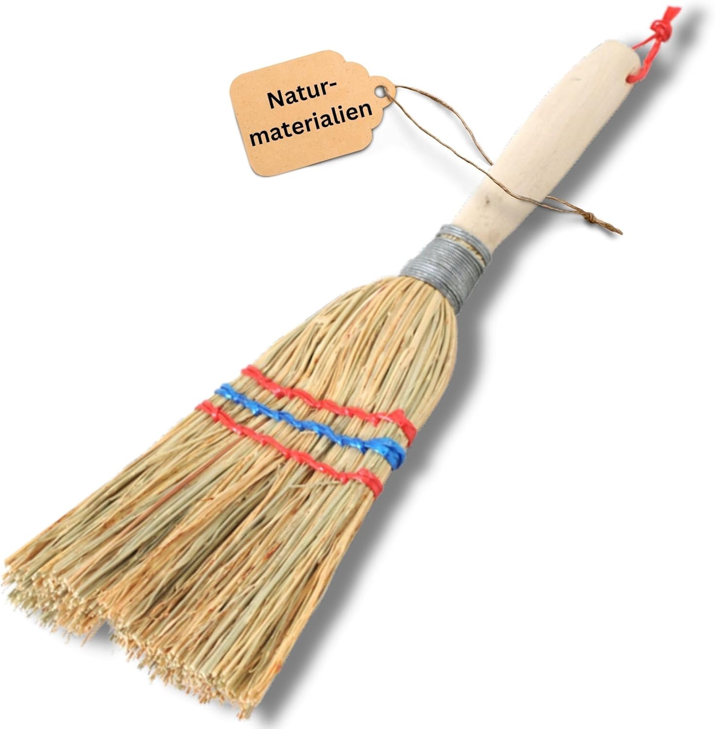 Novatool Kleiner Besen Reisigbesen mit Stiel kurz 28cm Strohbesen Kinder Hexenbesen klein Garden Broom Mini Besen klein IDEAL als Kinderbesen & Campingbesen 