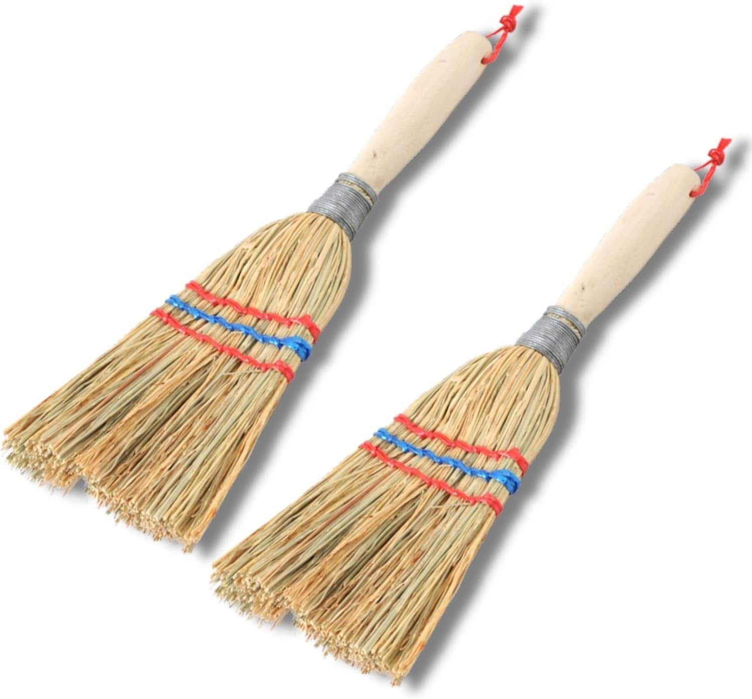 Novatool 2X Kleiner Besen Reisigbesen mit Stiel kurz 28cm Strohbesen Kinder Hexenbesen klein Garden Broom Mini Besen klein IDEAL als Kinderbesen & Campingbesen 