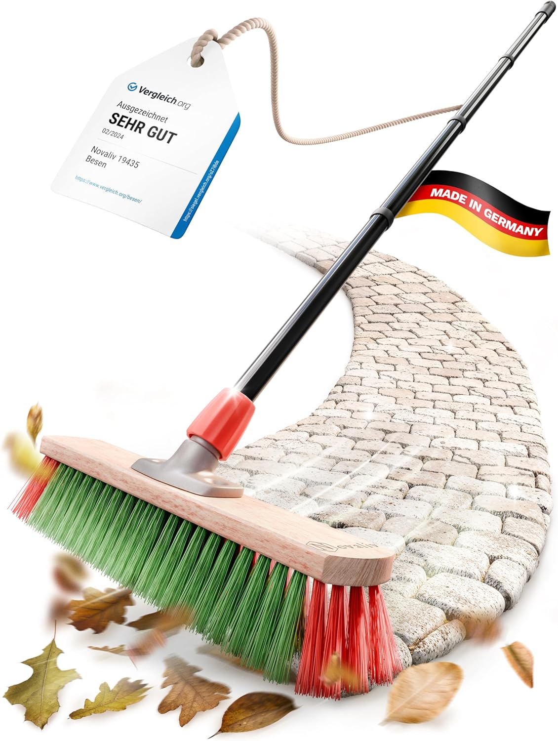 Novaliv Gartenbesen mit Stiel drau&szlig;en 40 cm Elaston Borsten Ideal als Besen drau&szlig;en Stra&szlig;enbesen mit Stiel Harte Borsten Terassenbesen Hofbesen Stallbesen Kehrbesen Industriebesen Outdoor Broom 
