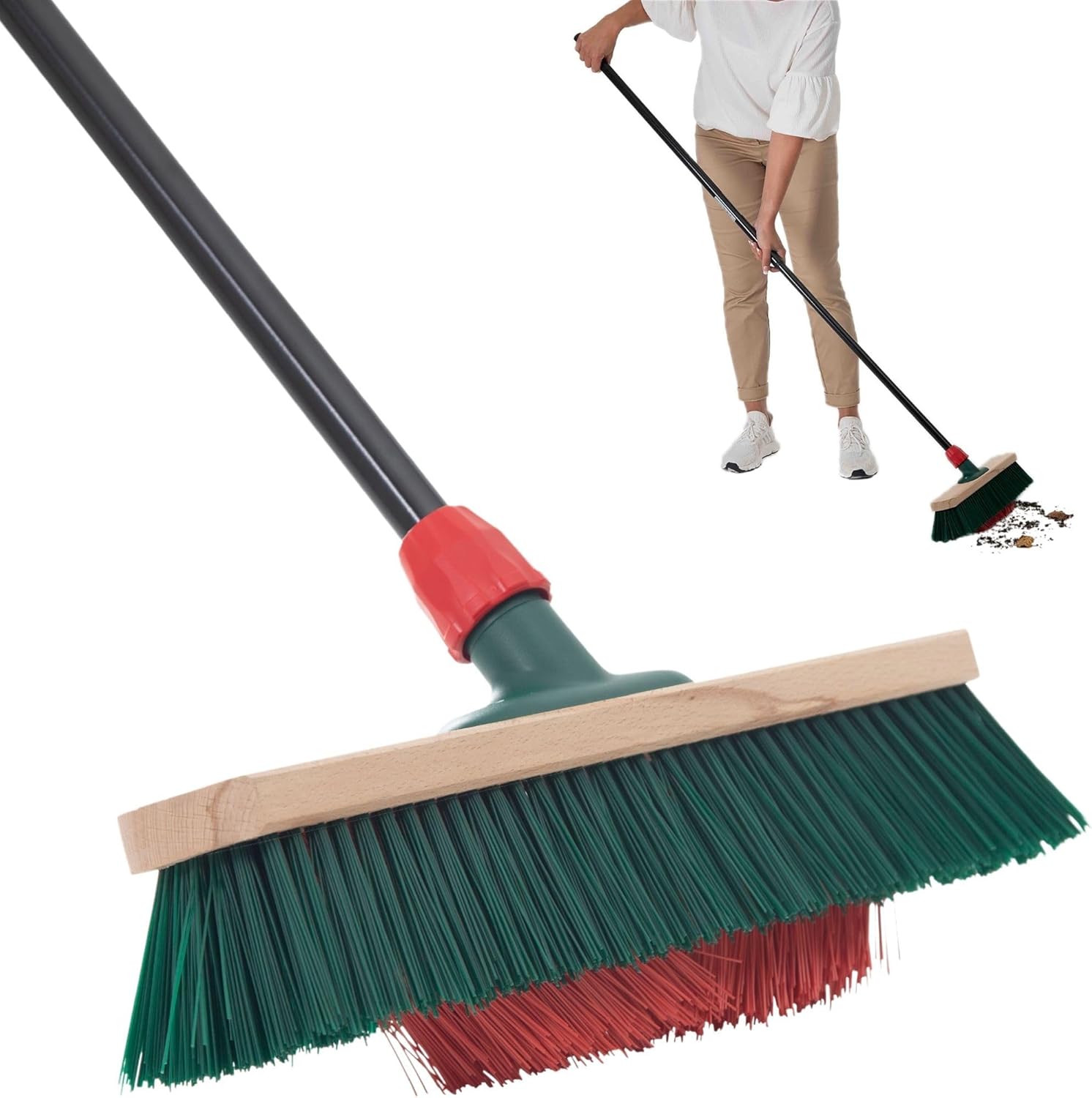 Novaliv Gartenbesen mit Stiel V-Borsten 40 cm Elaston Borsten Besen drau&szlig;en Stra&szlig;enbesen mit Stiel Harte Borsten Terassenbesen Hofbesen Stallbesen Kehrbesen Industriebesen Outdoor Broom 
