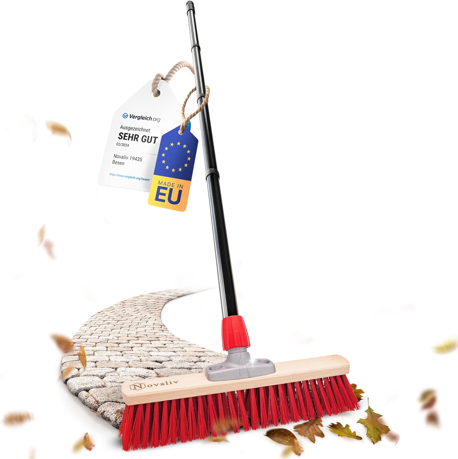 Novaliv Stra&szlig;enbesen mit Stiel drau&szlig;en 40 cm Elaston Borsten Ideal als Besen drau&szlig;en Gartenbesen mit Stiel Harte Borsten Terassenbesen Hofbesen Stallbesen Kehrbesen Industriebesen Outdoor Broom 