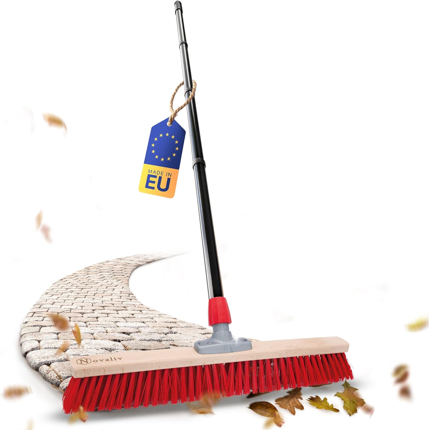 Novaliv Stra&szlig;enbesen mit Stiel drau&szlig;en 80 cm Elaston Borsten Ideal als Besen drau&szlig;en Gartenbesen mit Stiel Harte Borsten Terassenbesen Hofbesen Stallbesen Kehrbesen Industriebesen Outdoor Broom 