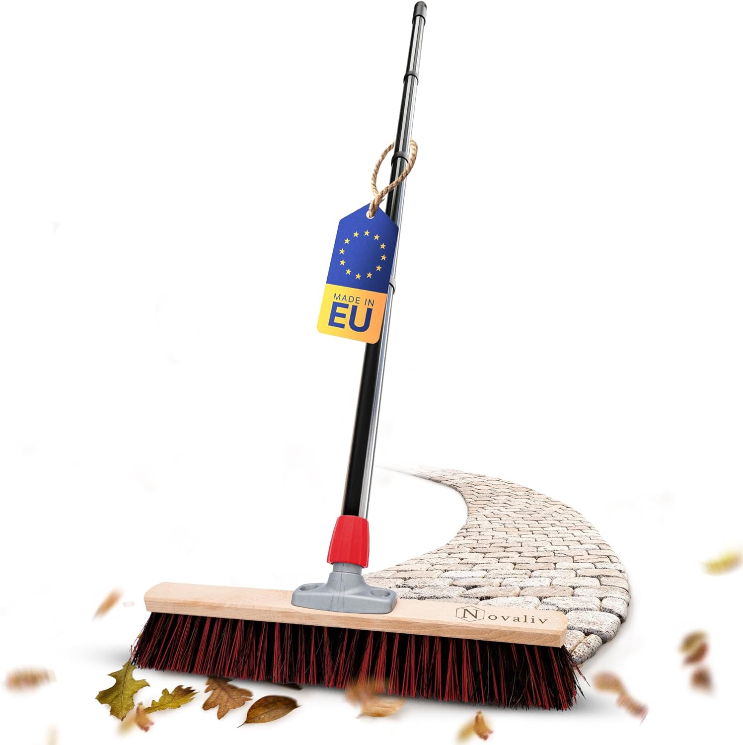 Novaliv Stra&szlig;enbesen mit Stiel drau&szlig;en 50 cm Arenga-Elaston Borsten Ideal als Besen drau&szlig;en Gartenbesen mit Stiel harte borsten Terassenbesen Hofbesen Stallbesen Kehrbesen Industriebesen Outdoor broom 