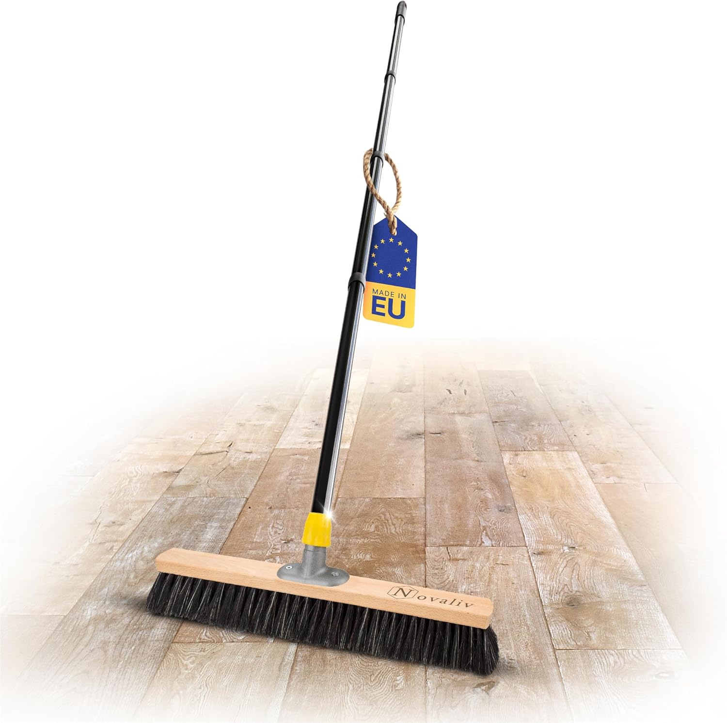 Novaliv Saalbesen 50 cm mit Stiel Borsten Haarmischung Besen fein mit stiel Ideal als Werkstattbesen Hallenbesen Industriebesen Hausbesen Kehrbesen Zimmerbesen Haarbesen Terassenbesen Besen weich 