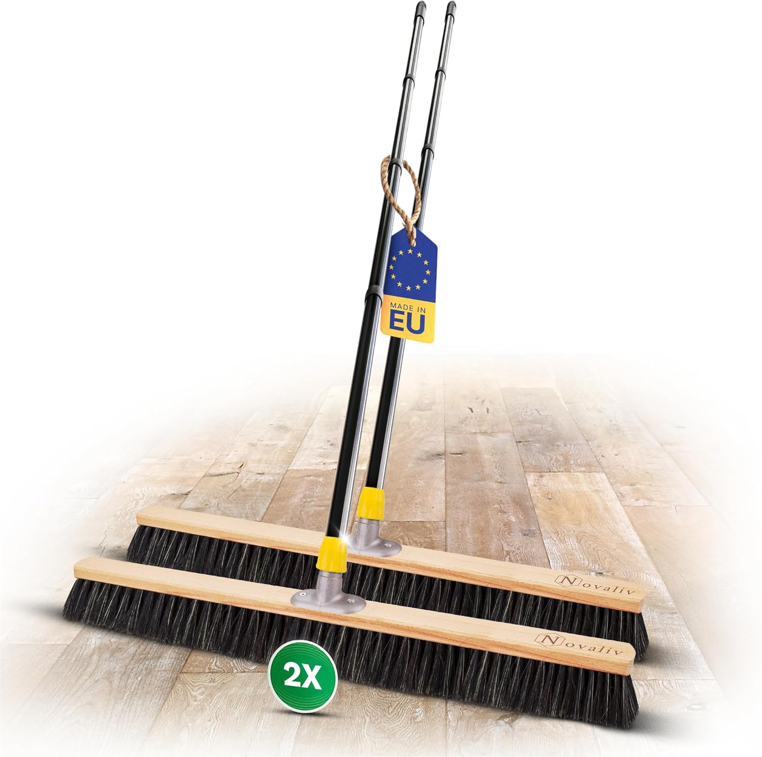 Novaliv Grosser Besen 2X Saalbesen 80 cm mit Stiel Borsten Haarmischung Besen fein Ideal als Werkstattbesen mit Stiel Hallenbesen Industriebesen Hausbesen Kehrbesen Zimmerbesen Haarbesen Besen Gro&szlig; 