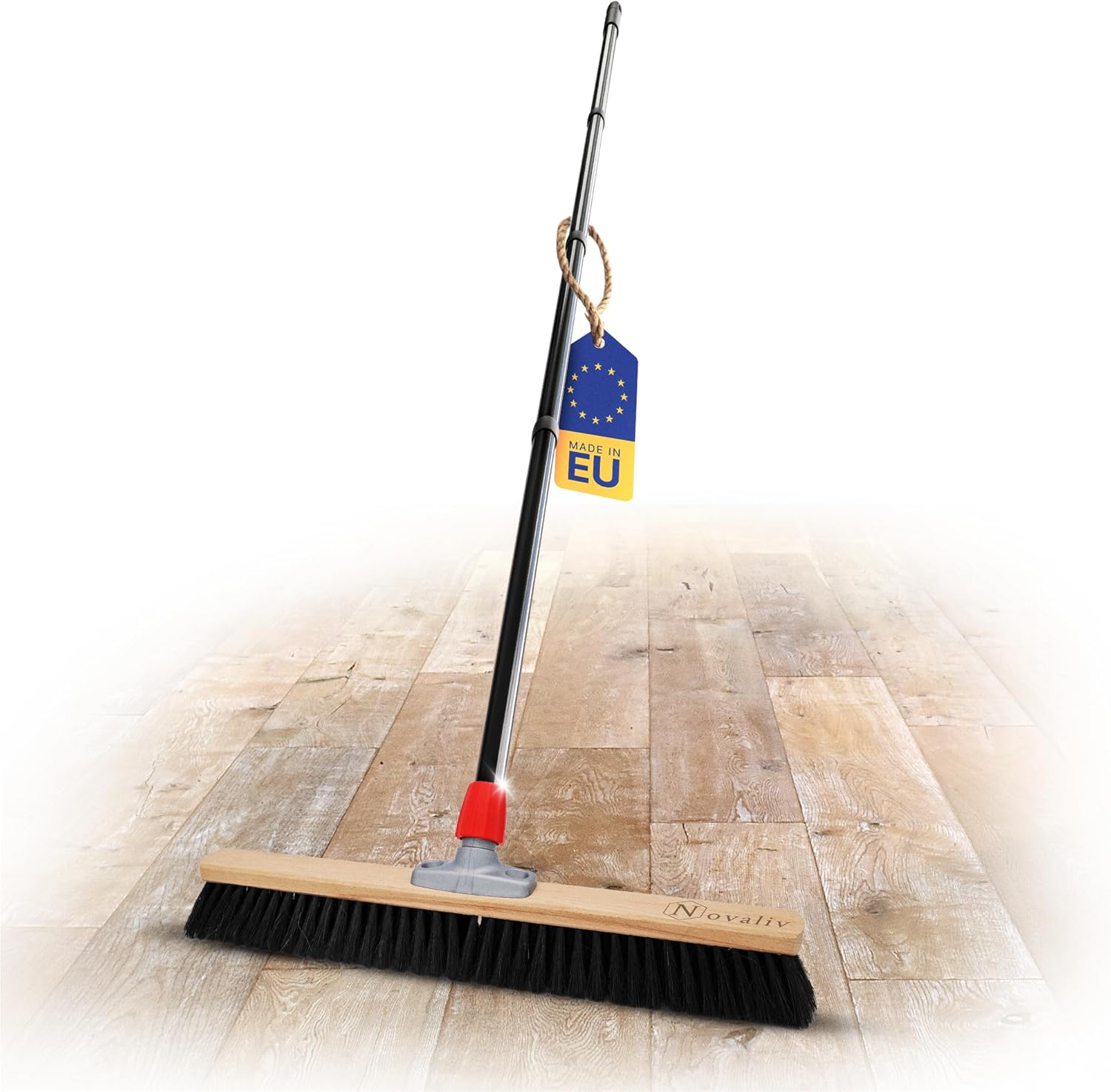 Novaliv Gro&szlig;er Besen Saalbesen 60 cm mit Stiel Borsten Kunstborsten Besen fein mit stiel Ideal als Werkstattbesen Hallenbesen Industriebesen Hausbesen Kehrbesen Zimmerbesen Haarbesen Besen gro&szlig; 
