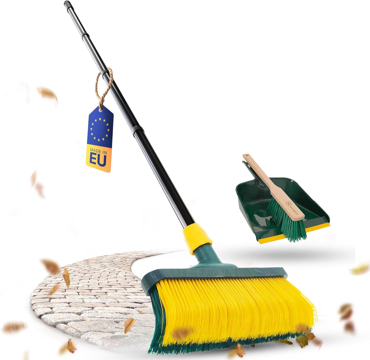 Novaliv Premium Krallenbesen mit Stiel 40cm inkl. Kehrgarnitur Outdoor , Spezialbesen gebogenen Borsten - Ideal als Gartenbesen , Kratzbesen , Kunstrasen Besen , Optimal f&uuml;r Camping , Stra&szlig;enbesen 